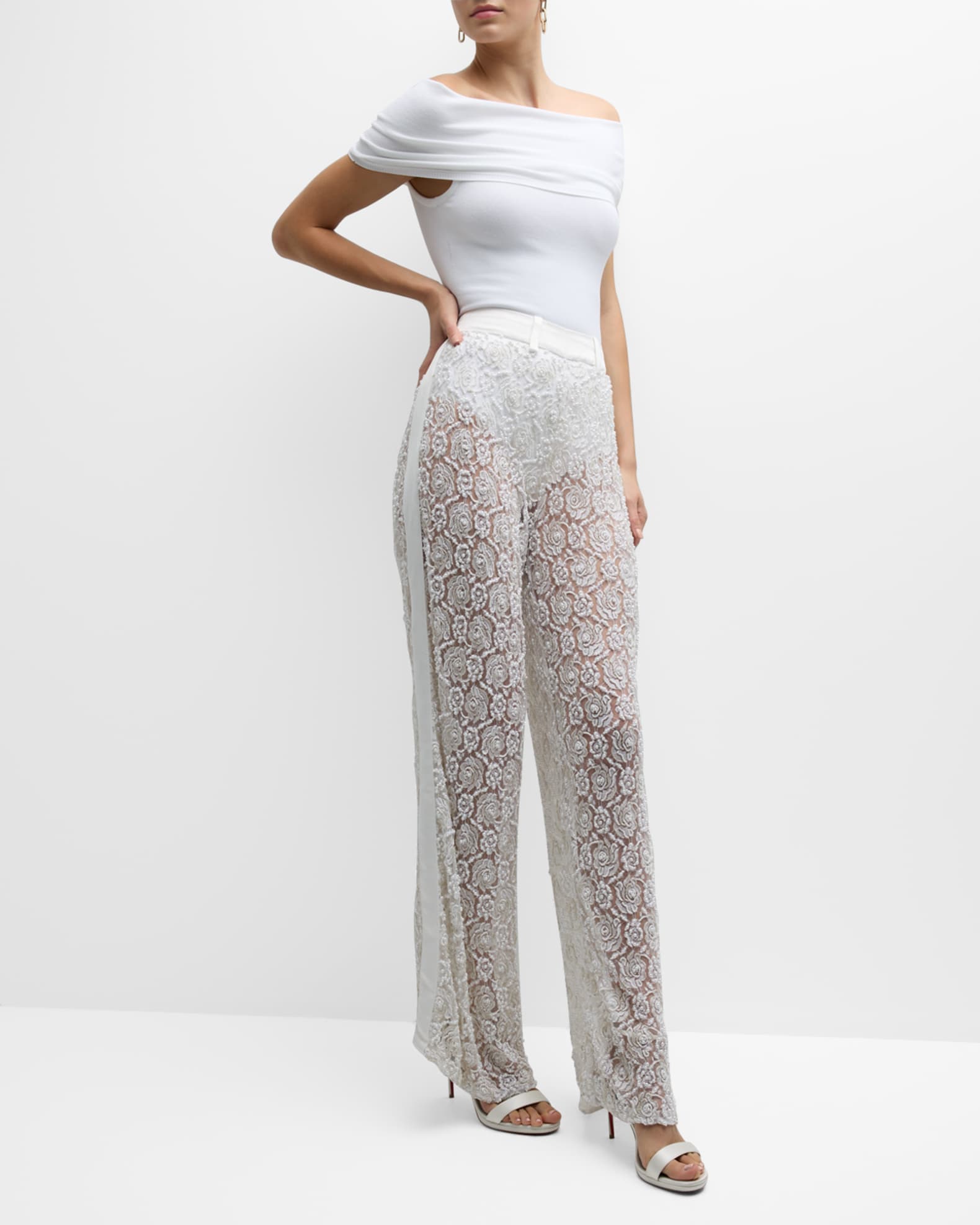 Retrofete Lulu Sheer Floral Lace WideLeg Pants Neiman Marcus