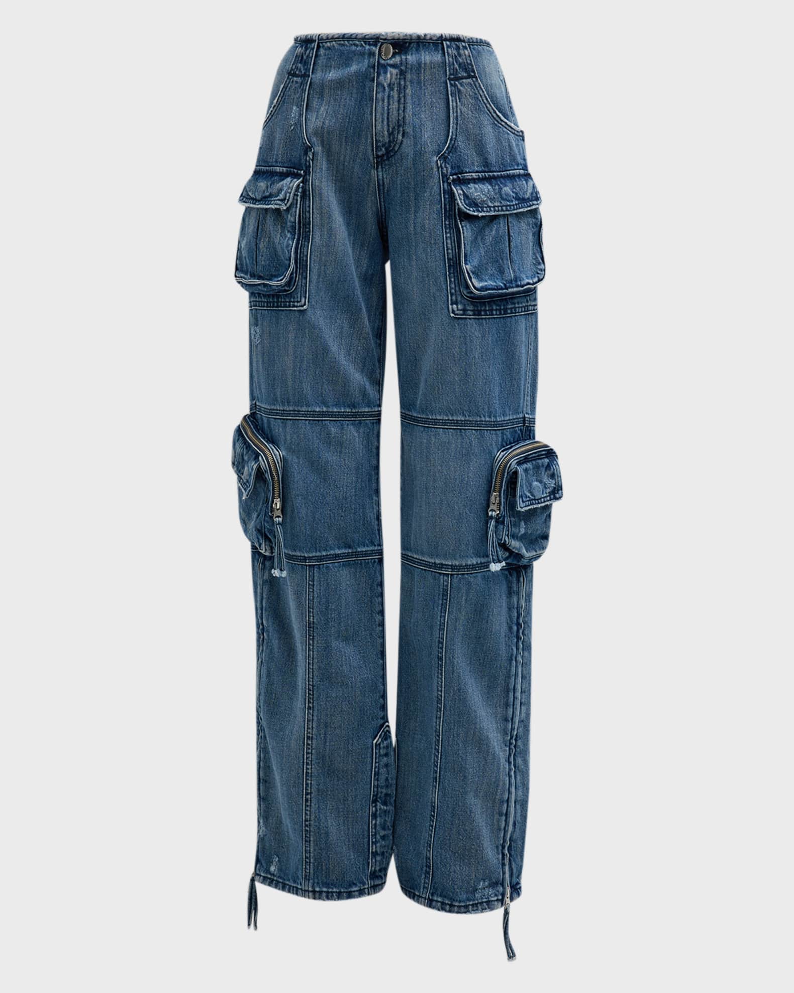 Retrofete Tammy Low Rise Zip Cuff Cargo Denim Jeans Neiman Marcus