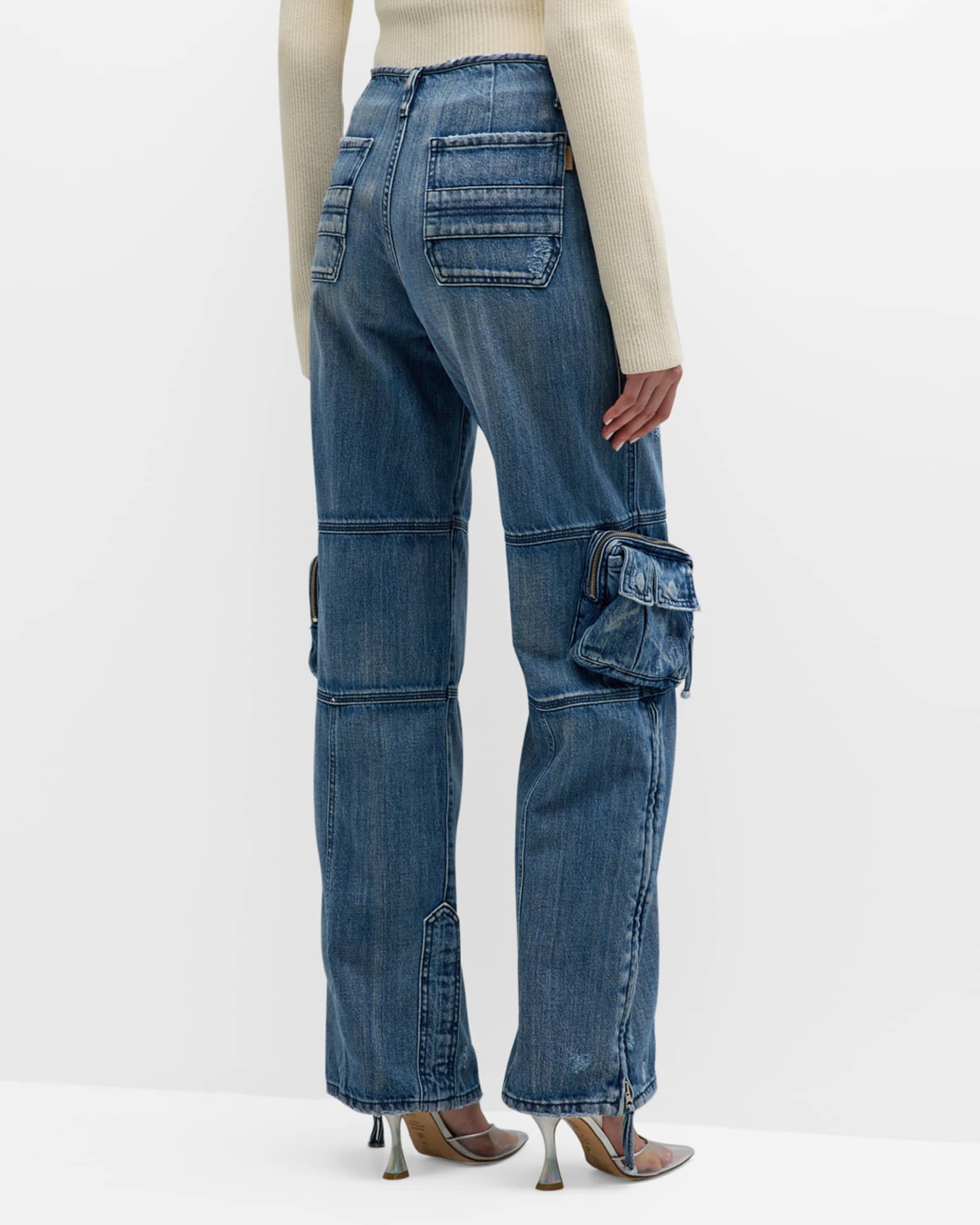 Denim pant with crystal trim in light blue