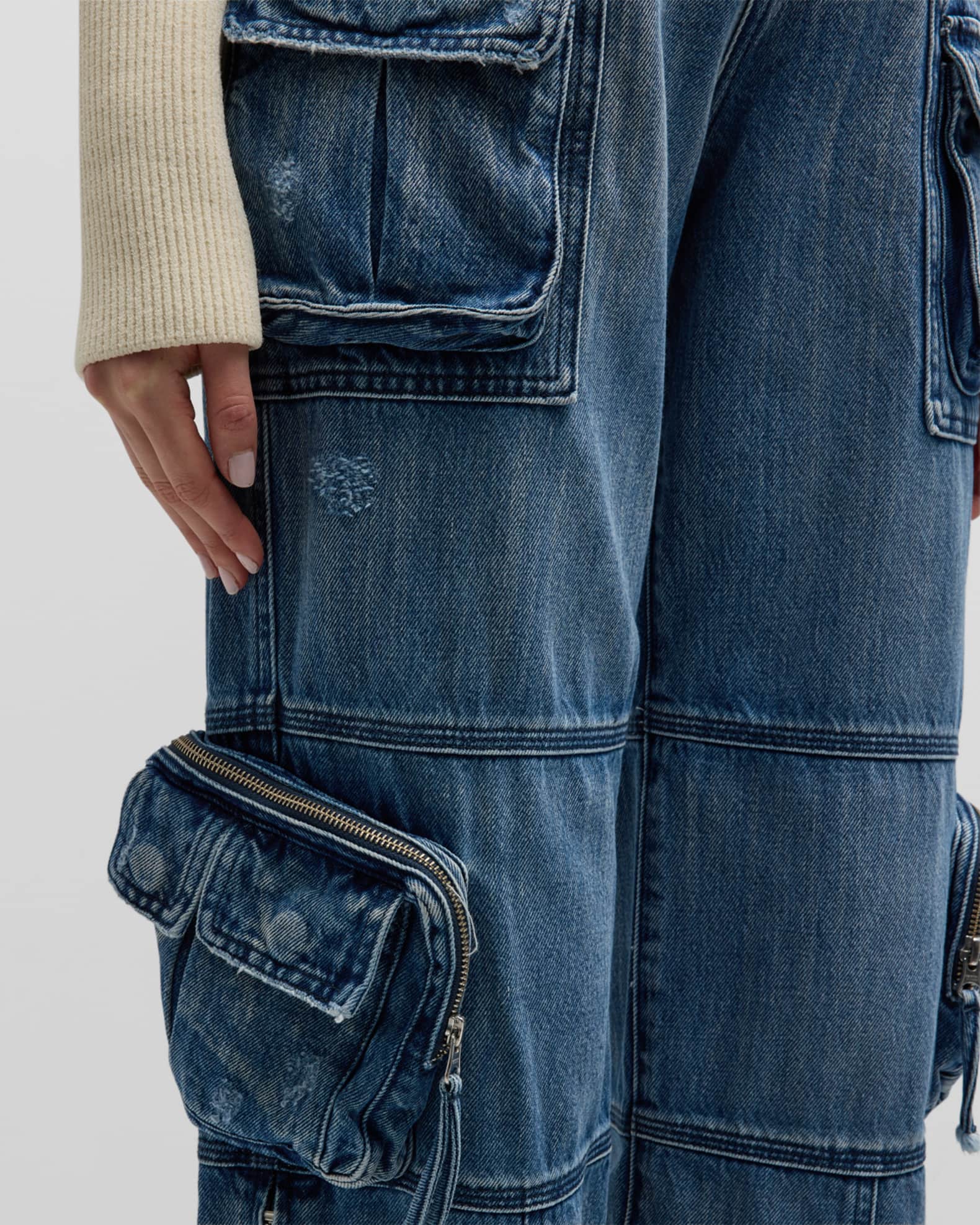 Retrofete Tammy Low-Rise Zip-Cuff Cargo Denim Jeans