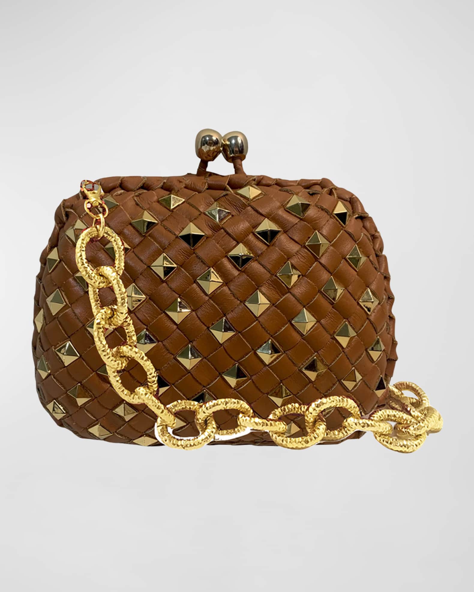Serpui Lolita Studded Woven Leather Shoulder Bag | Neiman Marcus