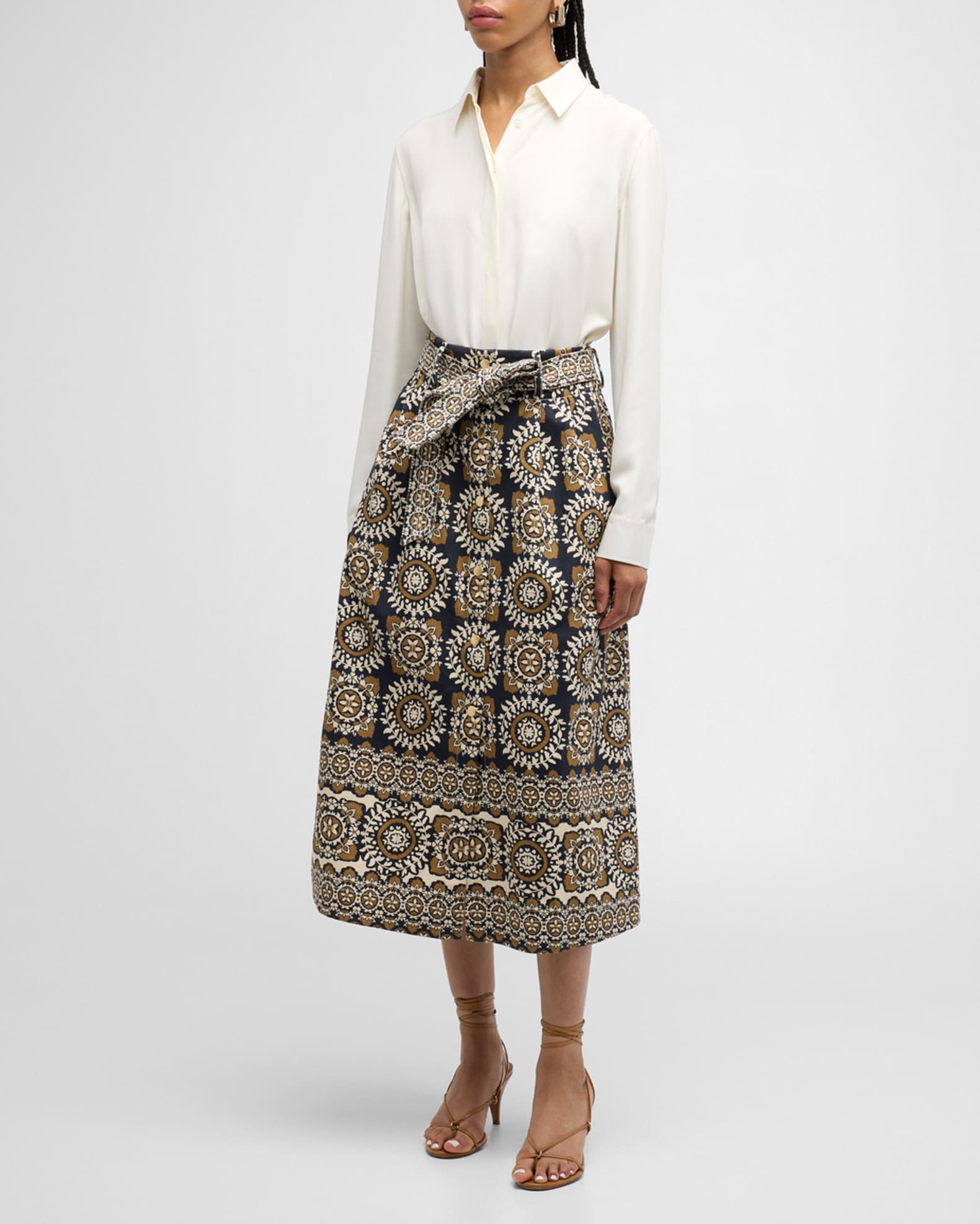 Tie belt midi skirt hot sale