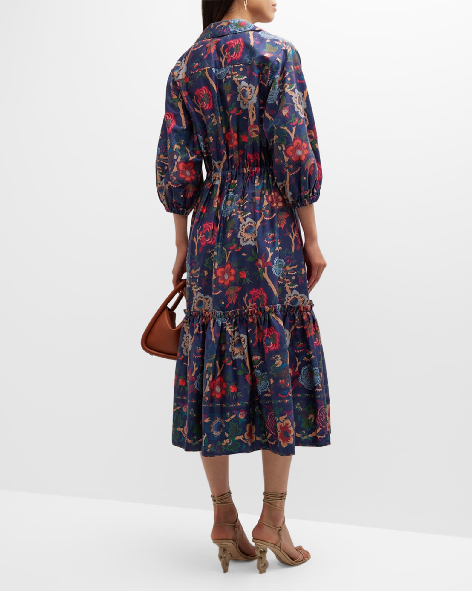 Cara Cara Hutton Floral Poplin Collared Midi Dress | Neiman Marcus