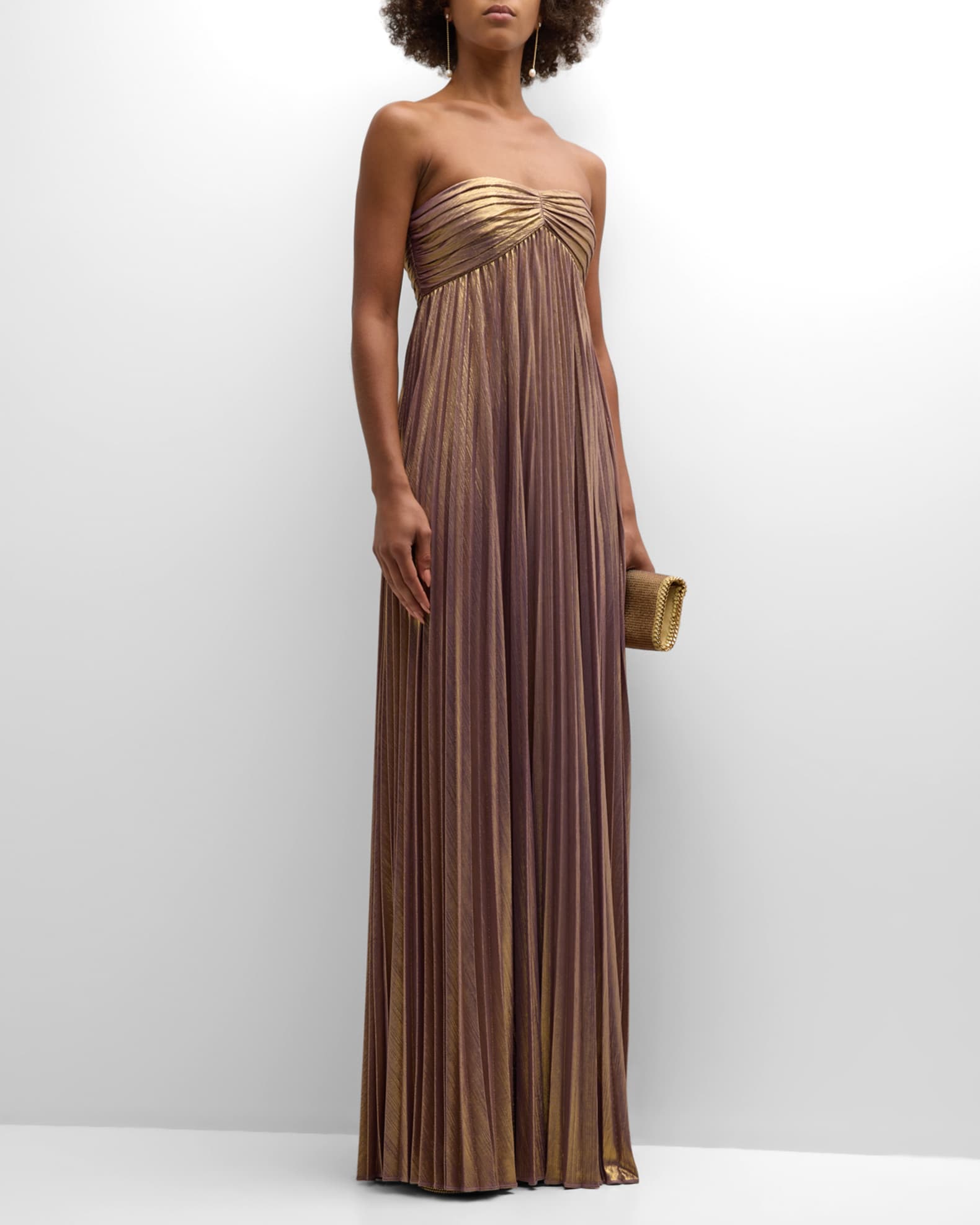 Retrofete Lyanna Pleated Lam Strapless Empire Dress Neiman Marcus