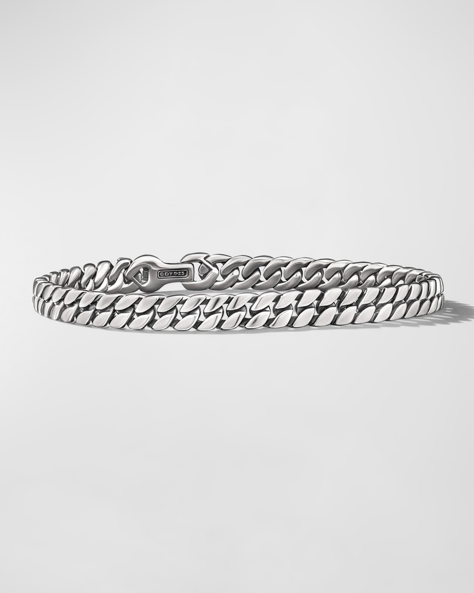 6mm Silver-Tone Stainless Steel Curb Chain Bracelet