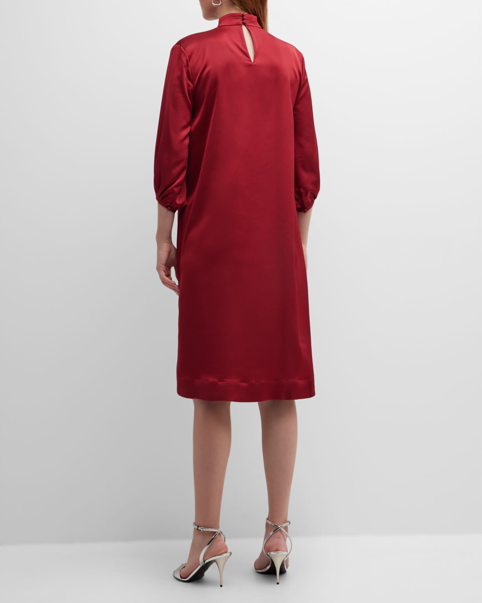 Misook Ruched Mock-Neck Blouson-Sleeve Midi Dress | Neiman Marcus