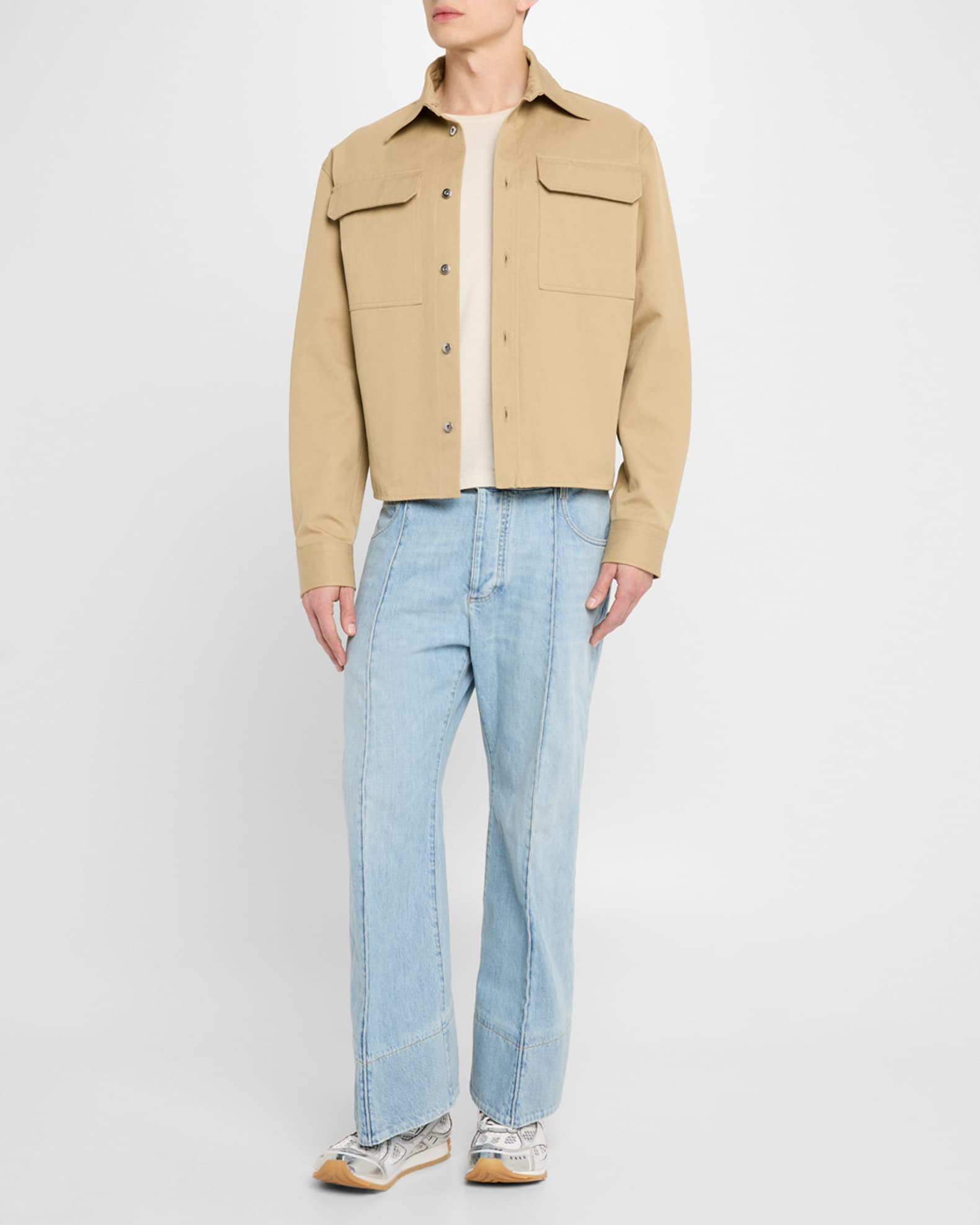 Men's Curved Shape Bleached Denim Jeans - Thumbnail 2
