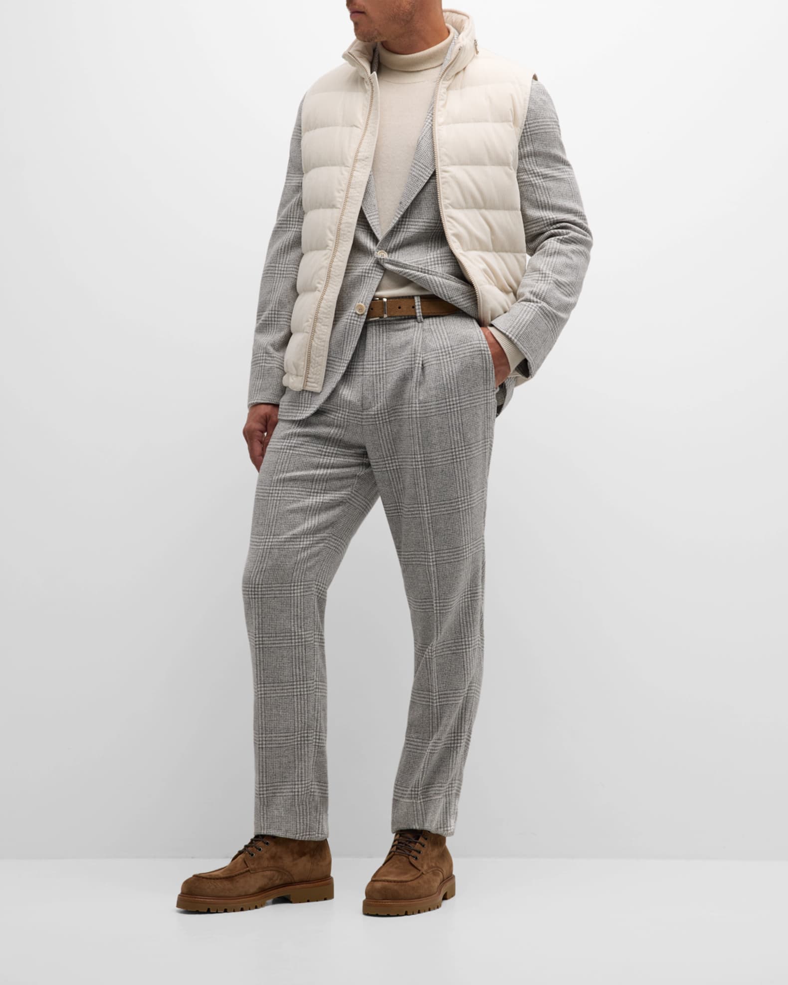 BRUNELLO CUCINELLI ネクタイ グレー カシミヤ混 Brunello Cucinelli Men's Pleated Wool Donegal Suit | Neiman
