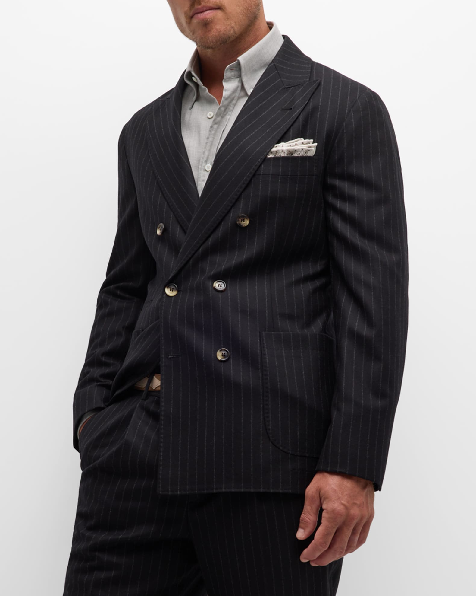 【ブルネロクチネリ】 Suits - Double Breasted Suits スーツ Brunello Cucinelli Men's Pinstriped Flannel Double-Breasted