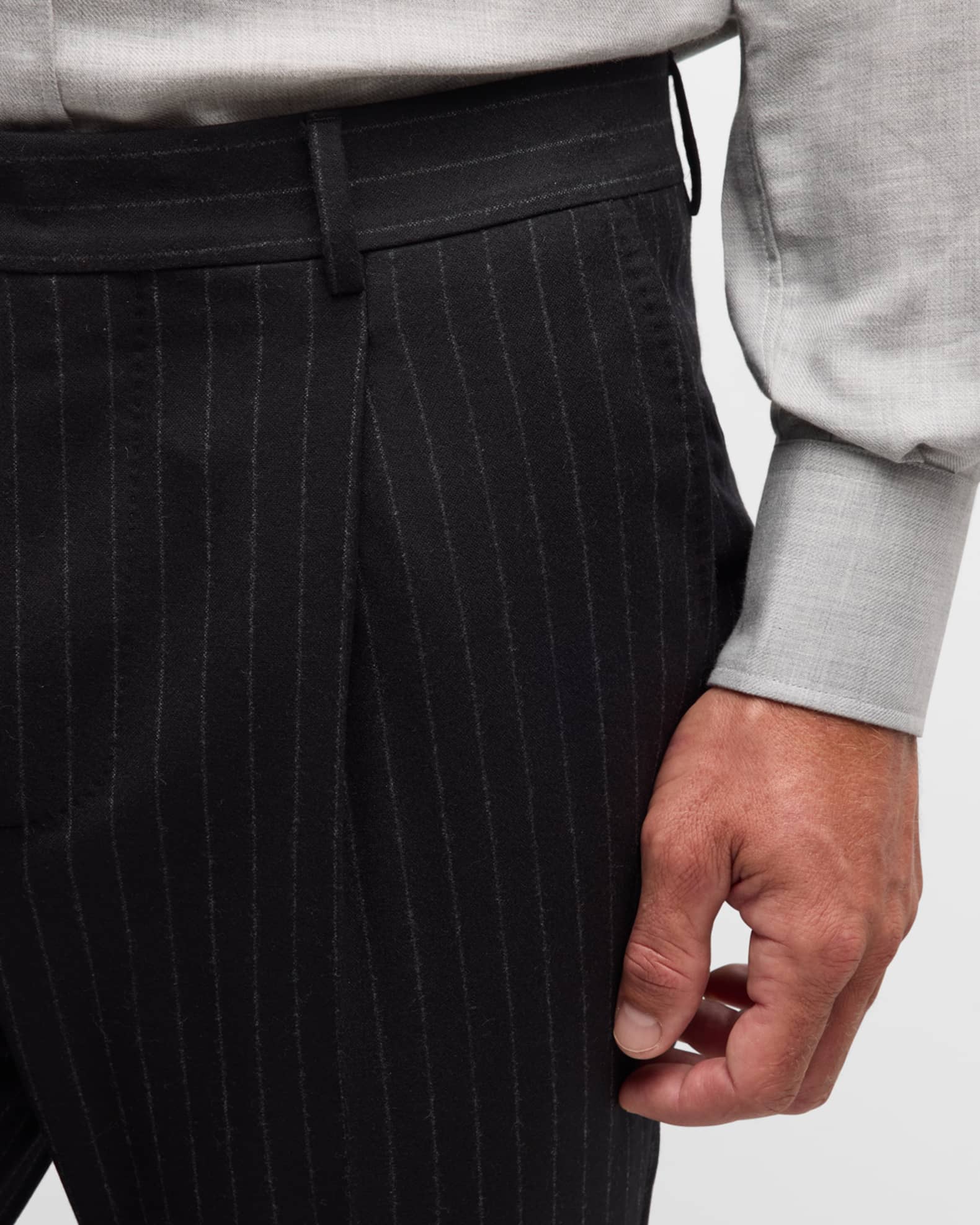 Men's Pinstriped Flannel Double-Breasted Suit - Thumbnail 2
