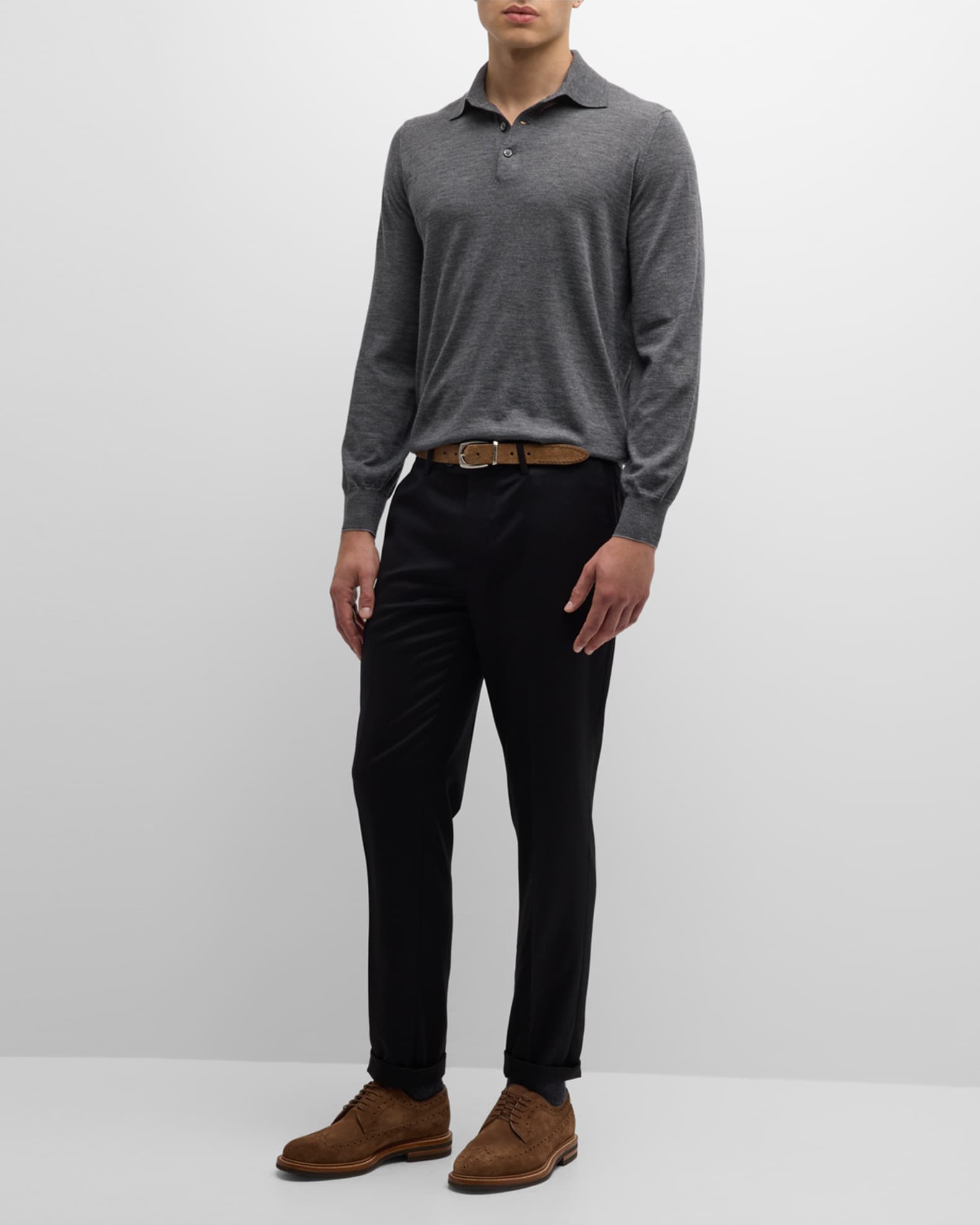 Men's Light Flannel Flat-Front Trousers - Thumbnail 2