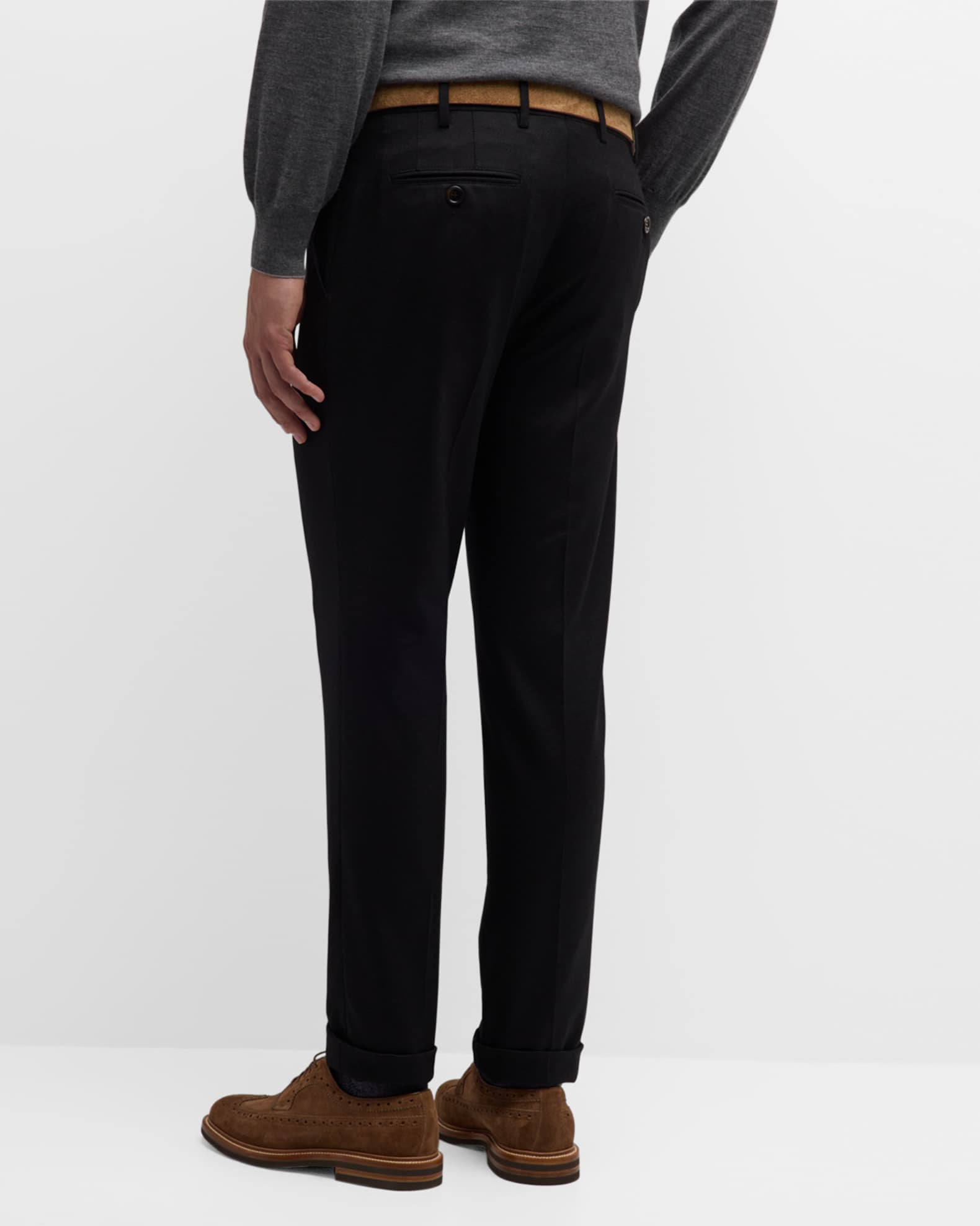 Brunello Cucinelli Men's Light Flannel Flat-Front Trousers