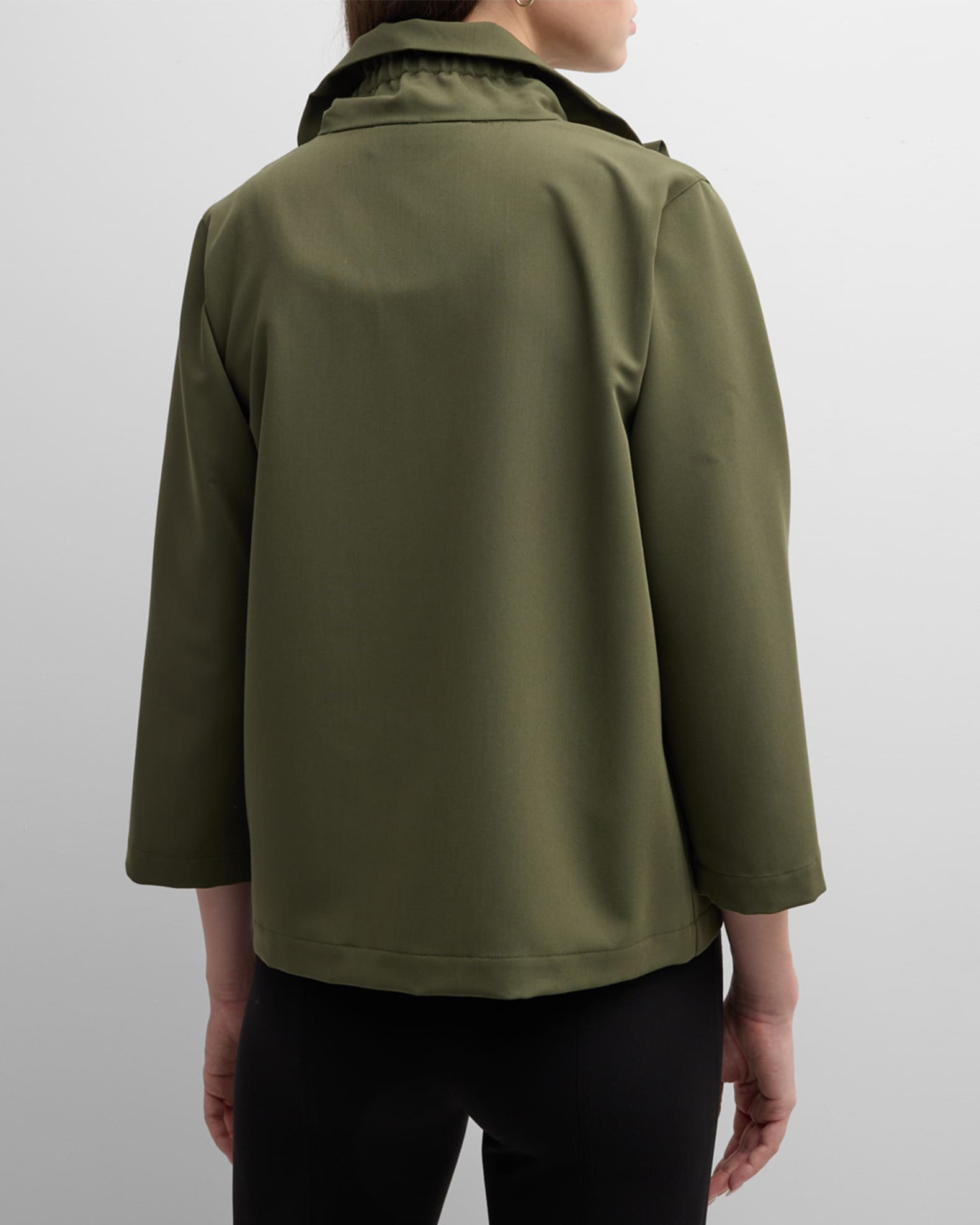 Caroline Rose 3/4-Sleeve Zip-Front Gabardine Jacket | Neiman Marcus