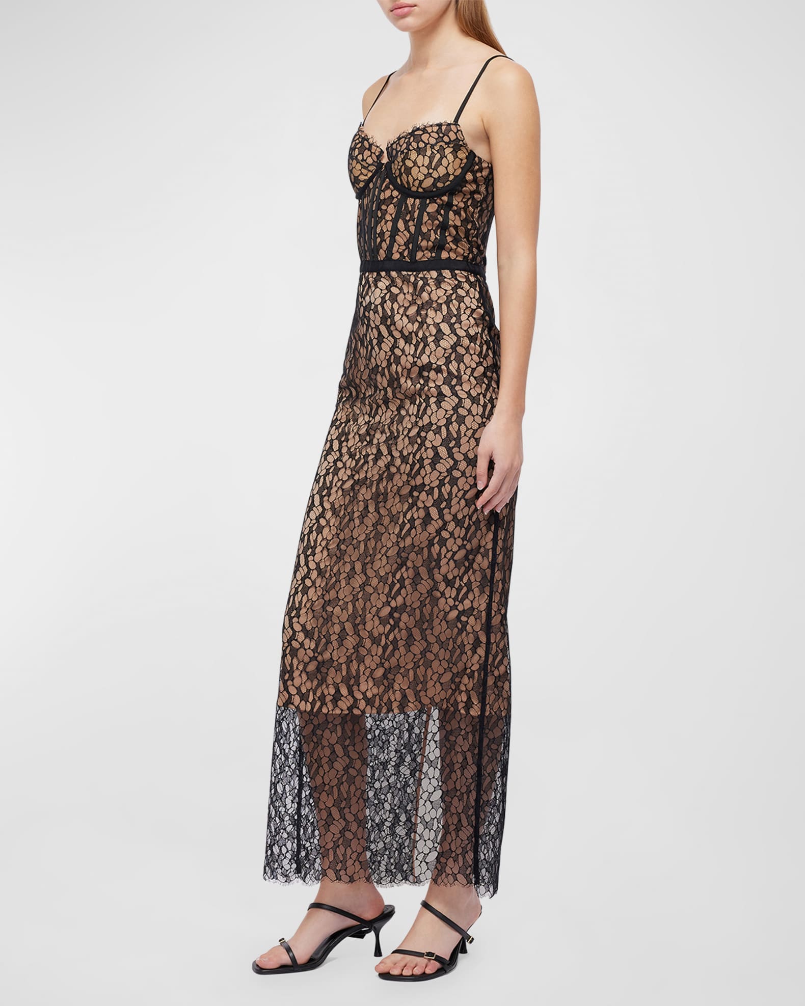 SIMKHAI Ruth Lace Bustier Midi Dress | Neiman Marcus