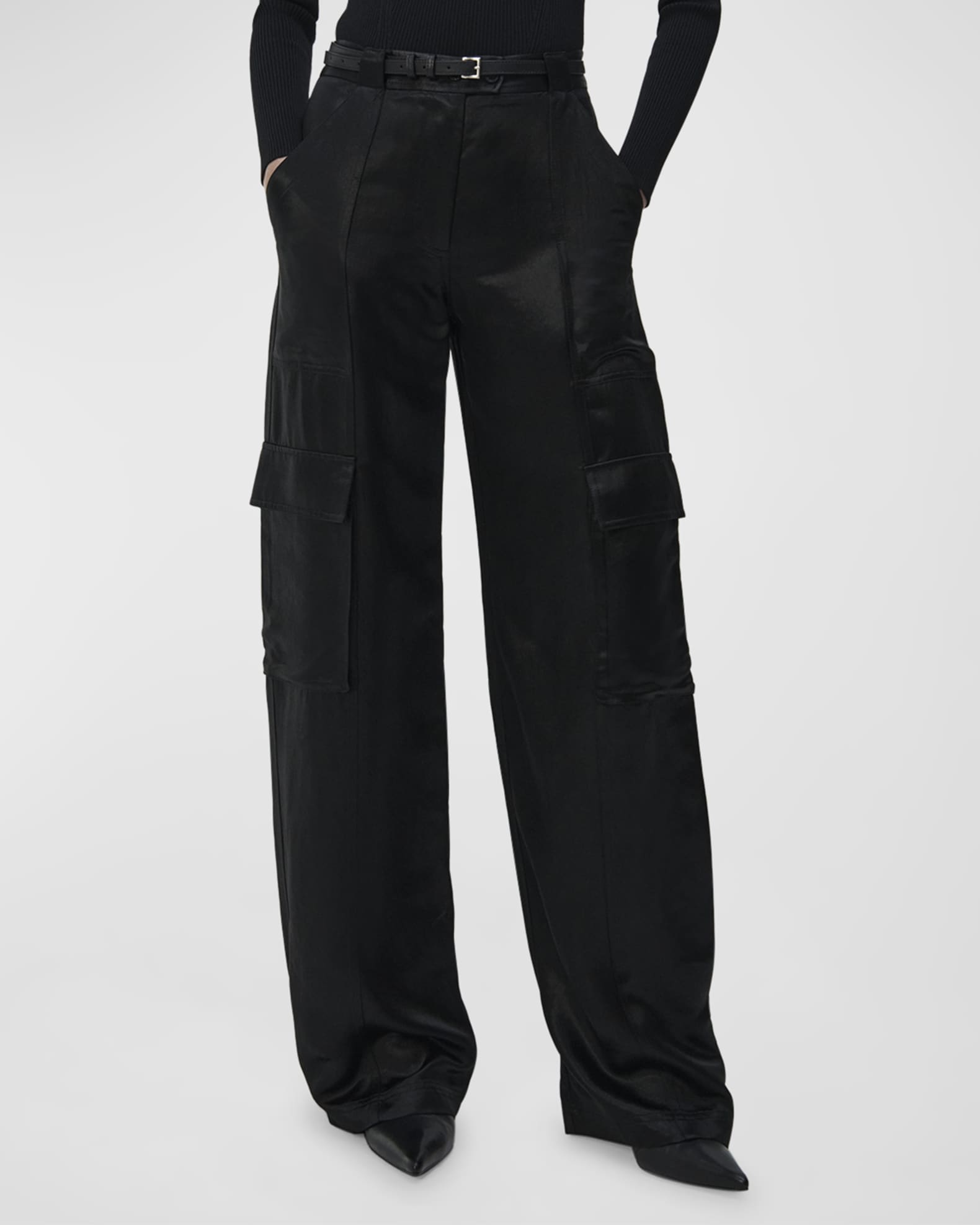 SIMKHAI Beatriz Faux Leather Wide-Leg Cargo Pants | Neiman