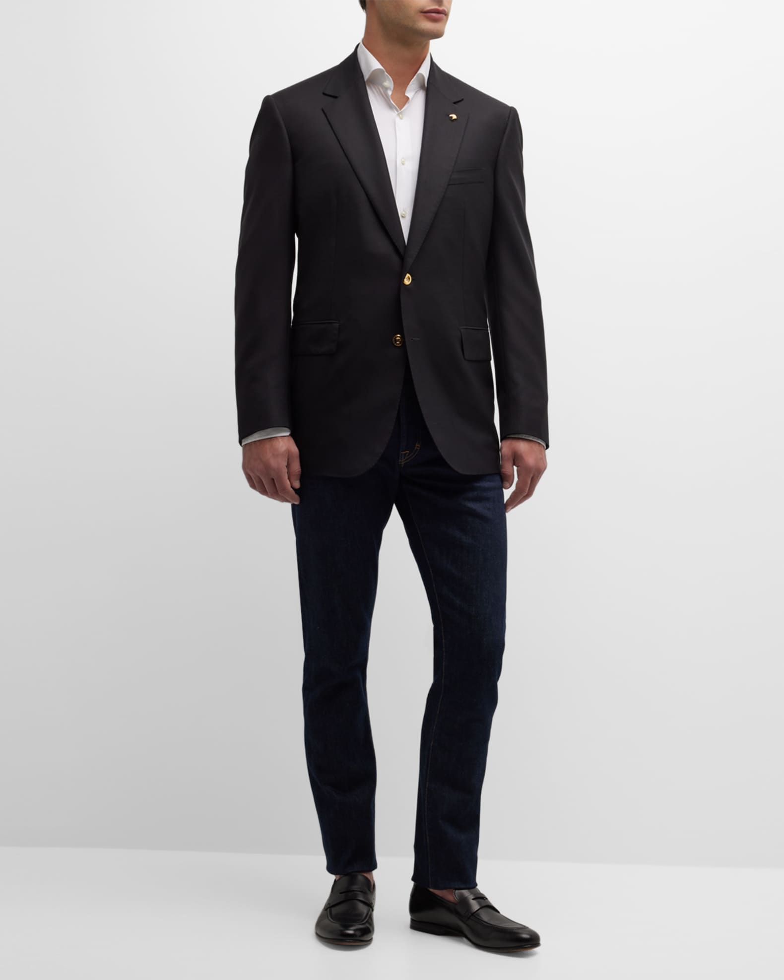 Men's Blue Milano-Stitch Jacket With Two Buttons QB24