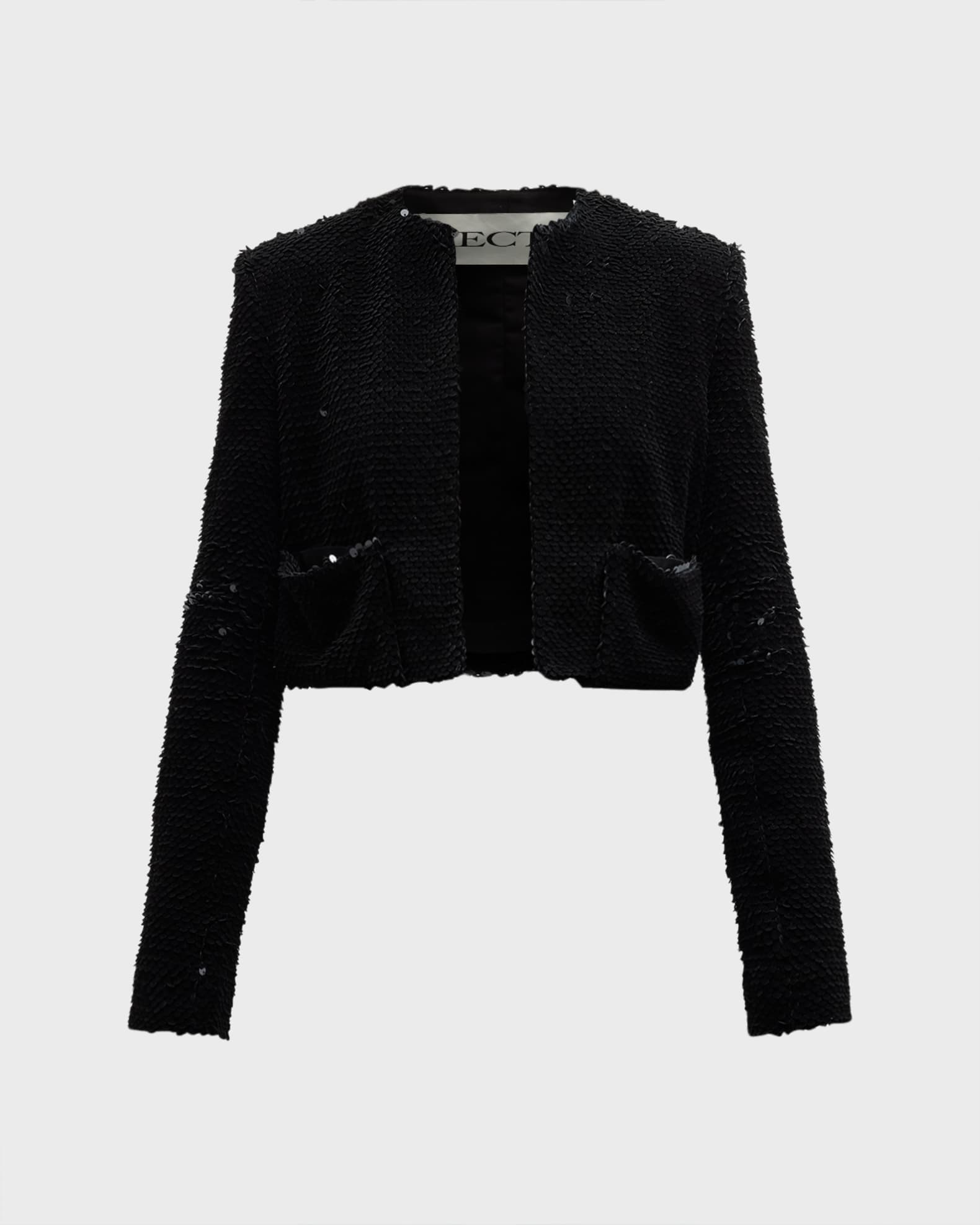 RECTO Open Front Velvet-Sequin Crop Jacket | Neiman Marcus