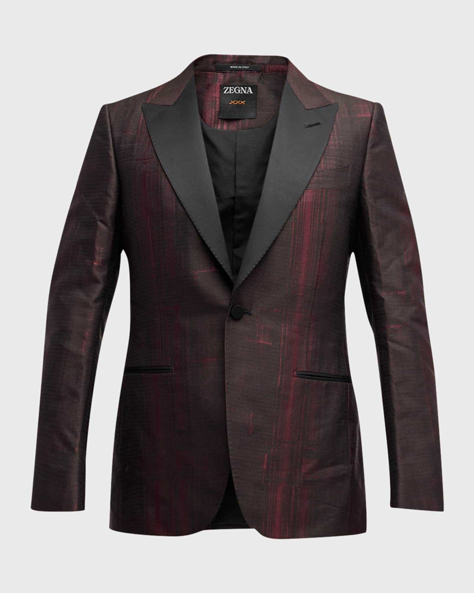 Zegna Two Tone Jacquard Dinner Jacket Burgundy