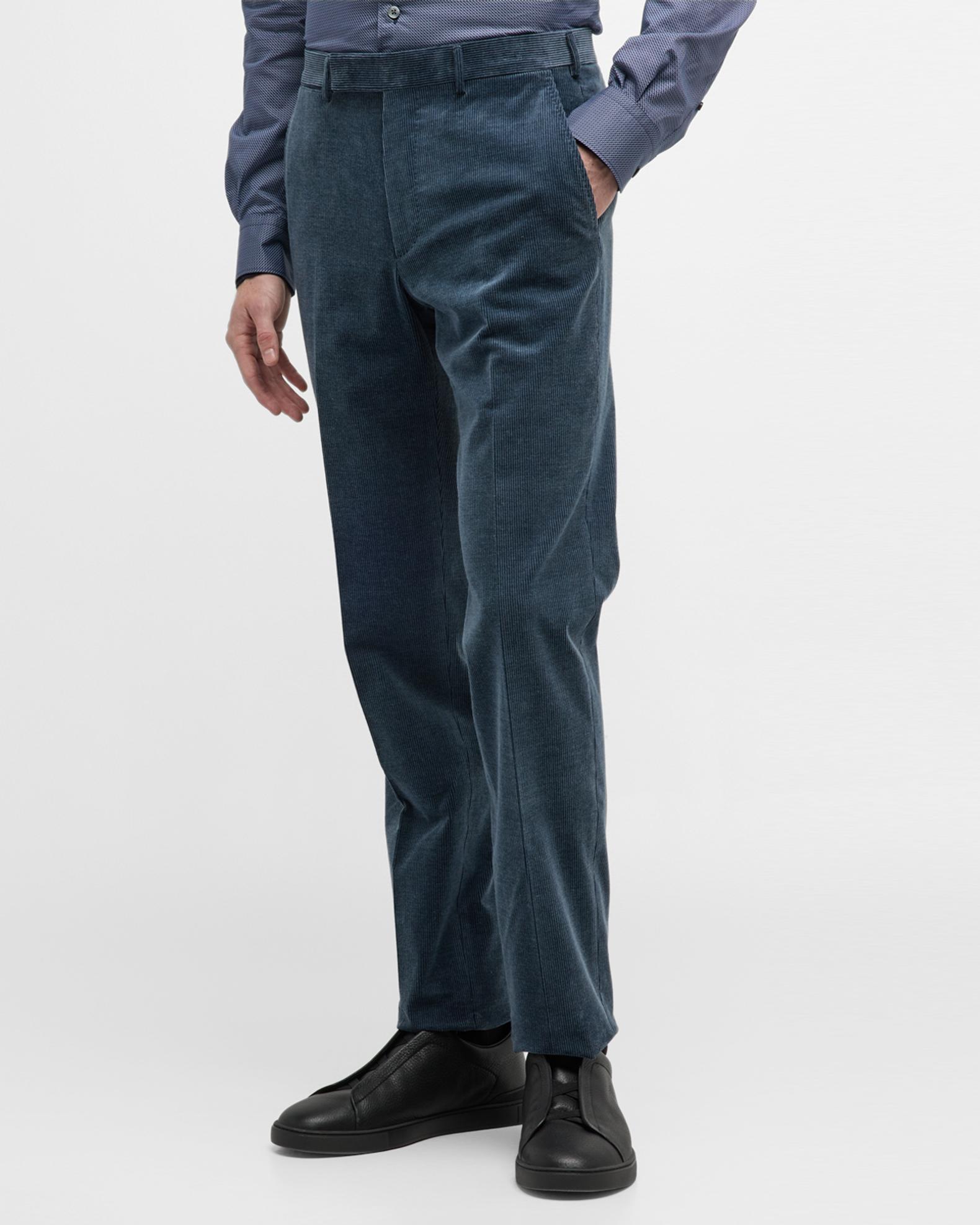 Bagazio Men's Navy Mini Corduroy Cuffed Leg Single Pleated Pant