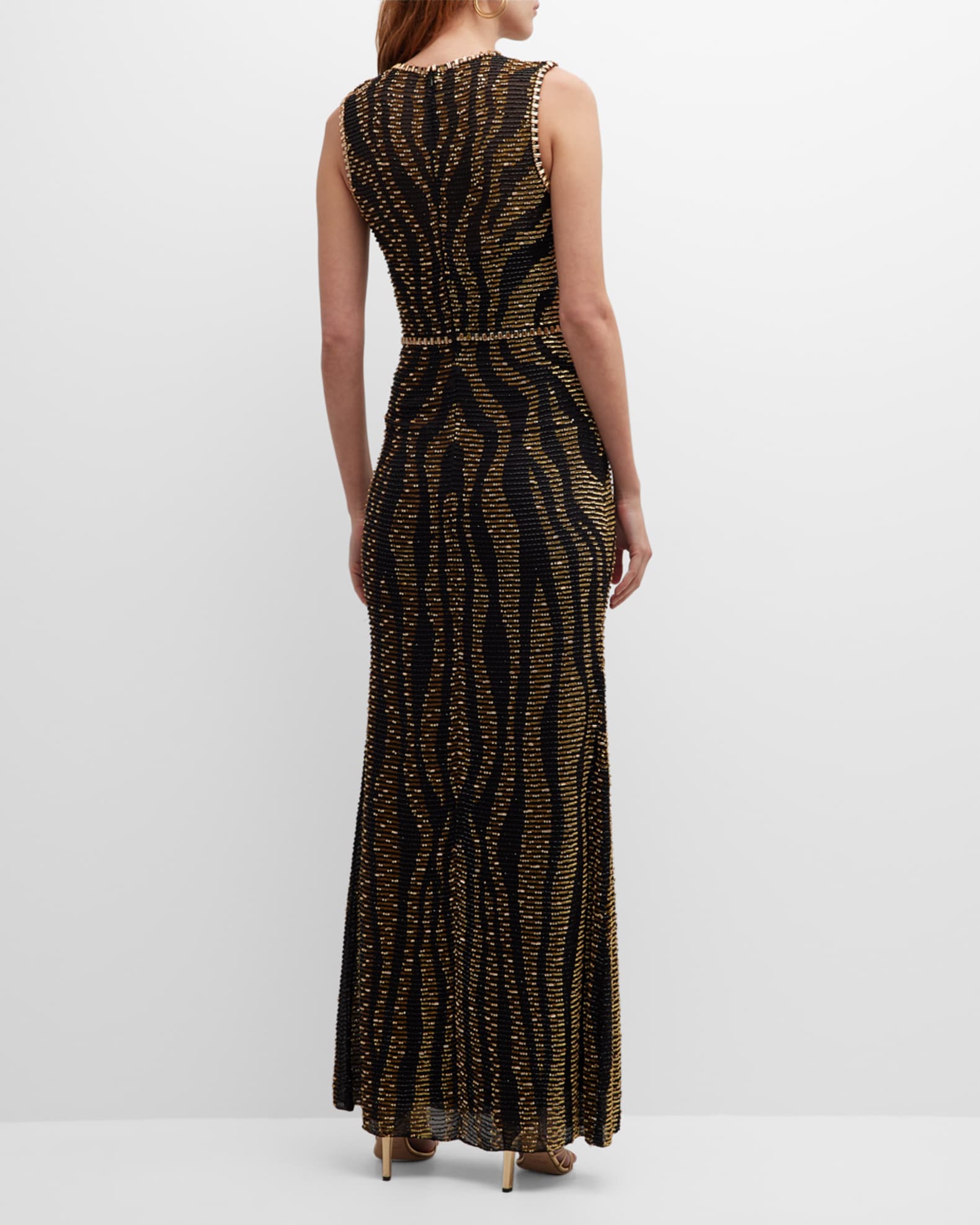Jenny Packham Zebra Beaded Sleeveless Column Gown | Neiman Marcus