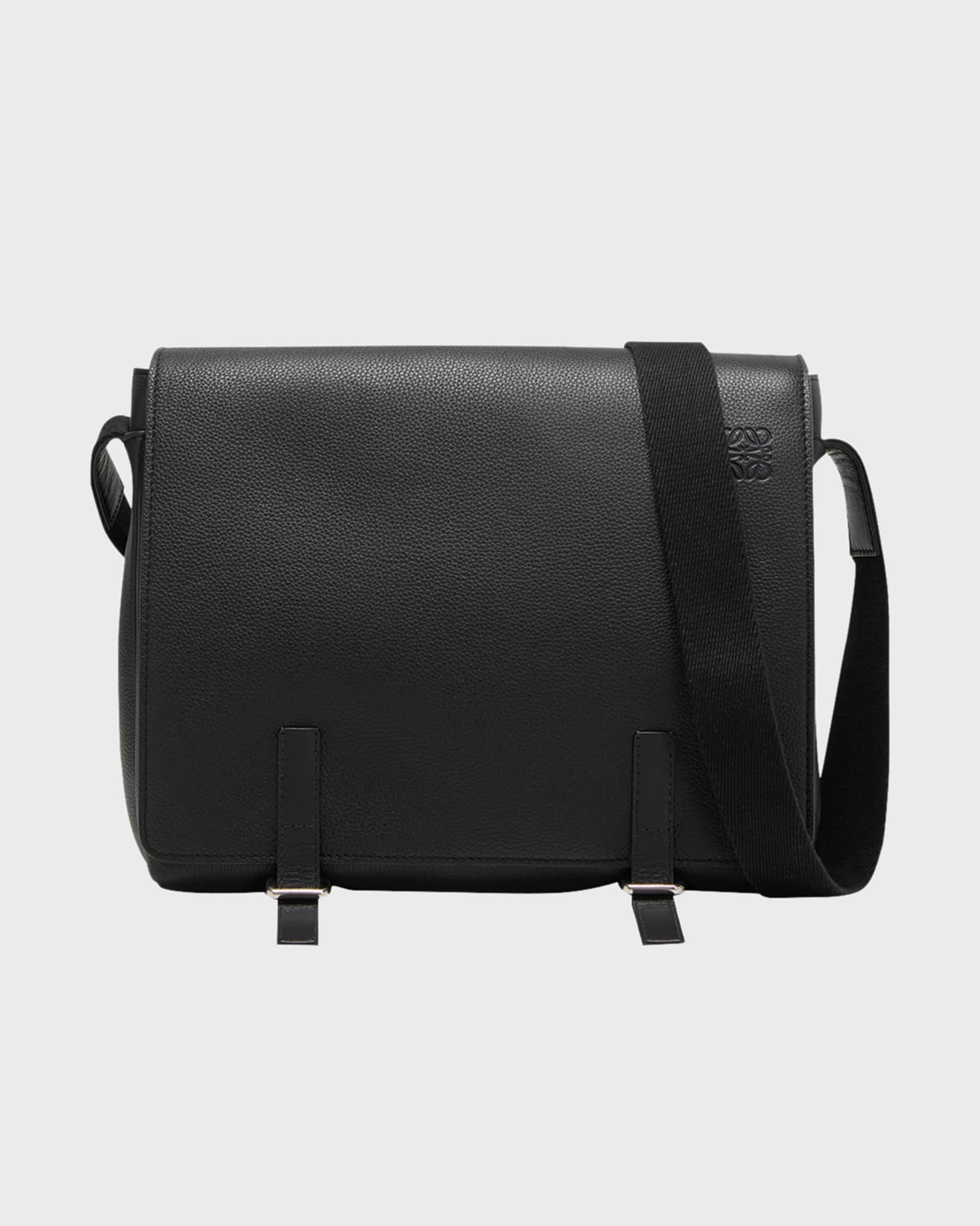 Men s Grained Leather Military Messenger Bag