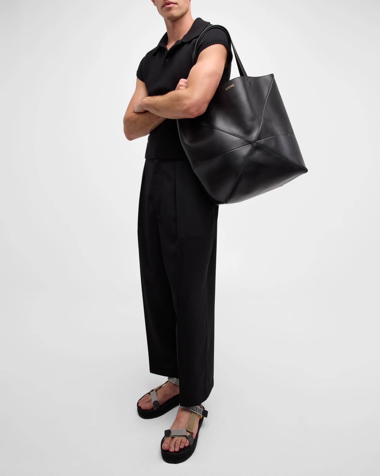 Loewe Puzzle Fold Large Tote Bag in Shiny Leather | Neiman Marcus