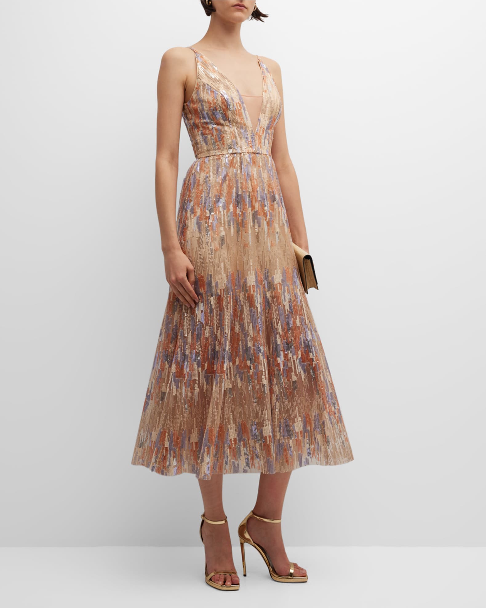 Linda Deep V-neck Sequin Midi Dress main image 0