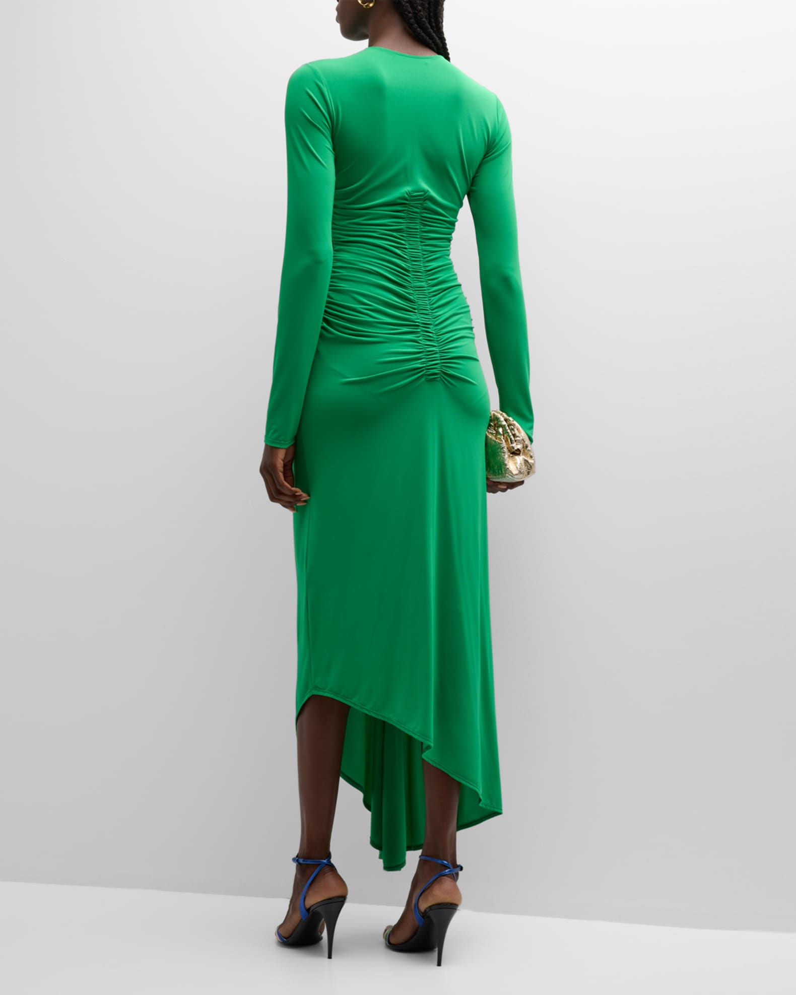 Merlin Asymmetric Ruched Maxi Dress - Black