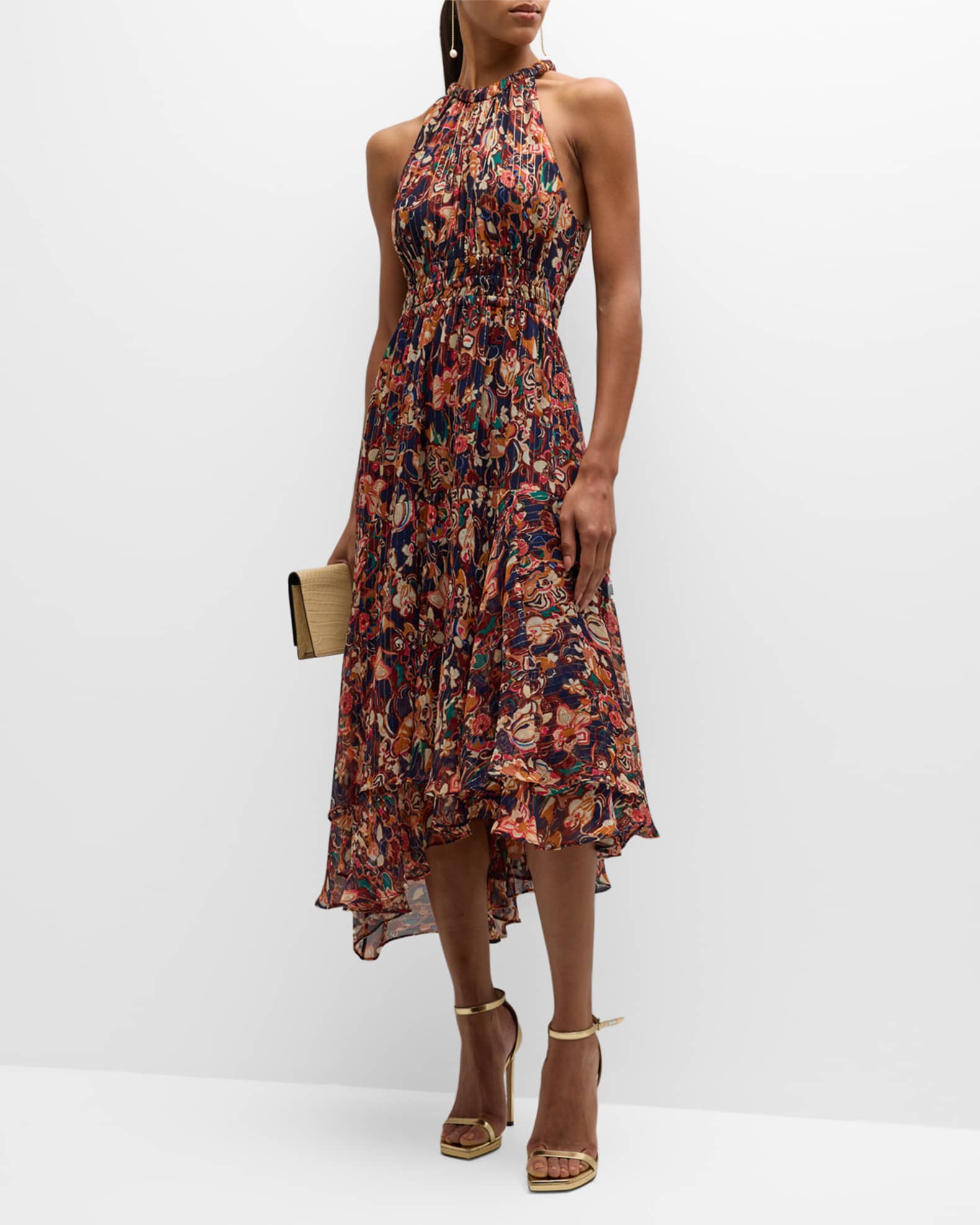 A.L.C. Elaine Floral High Neck A Line Midi Dress Neiman Marcus
