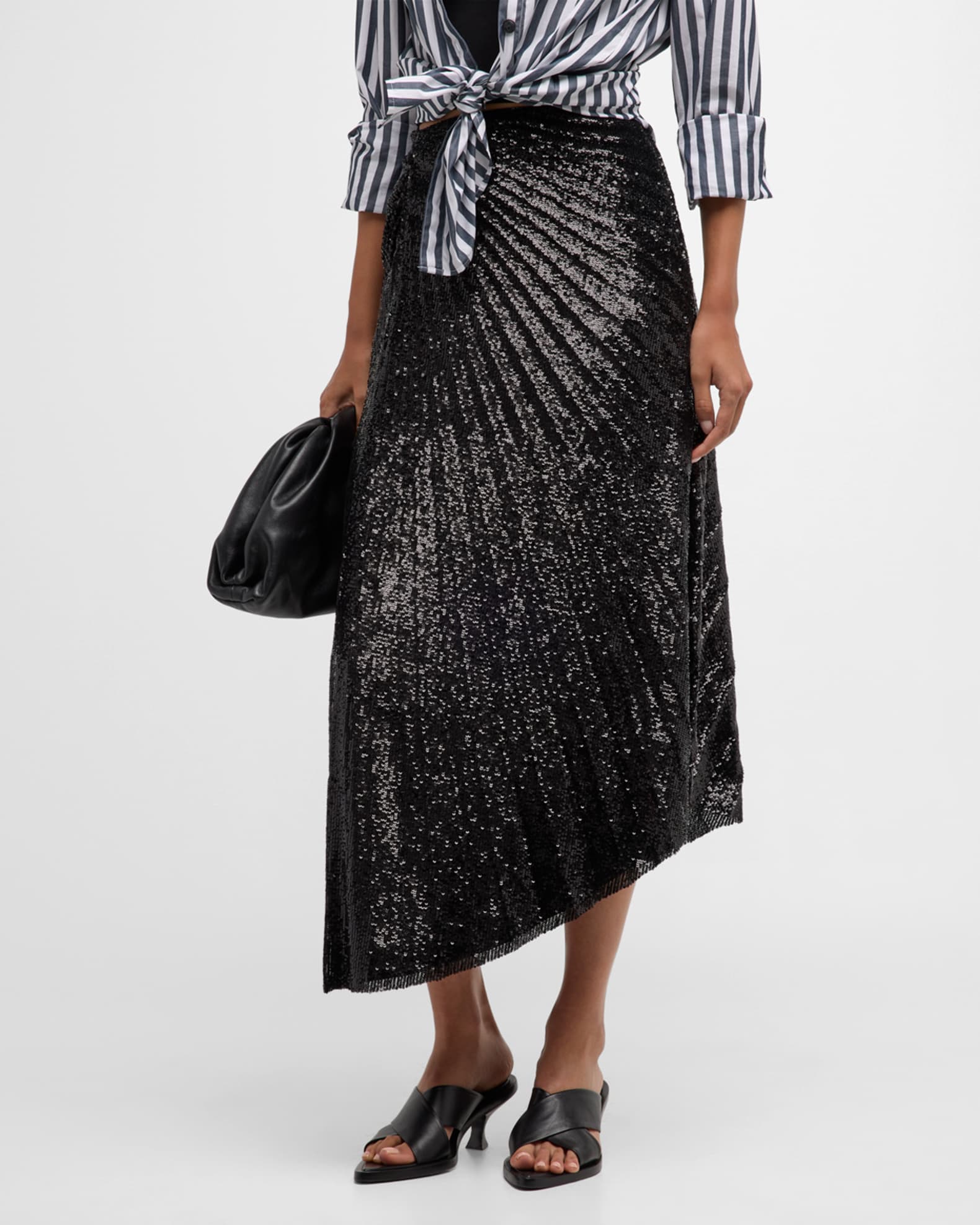 A.L.C. Tori Pleated Asymmetric Faux-Leather Midi Skirt | Neiman Marcus