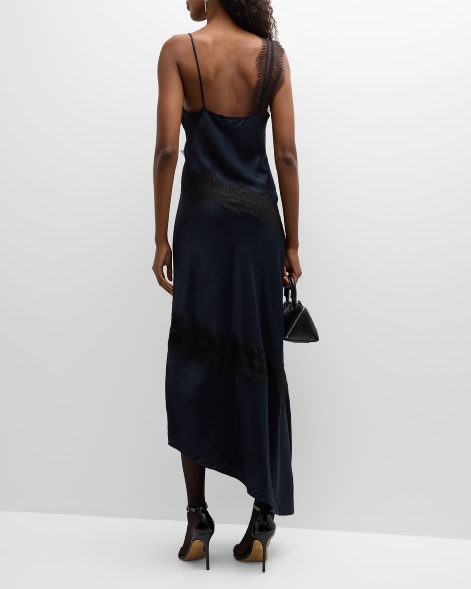 A.L.C. Soleil Satin Lace Asymmetric Maxi Dress | Neiman Marcus