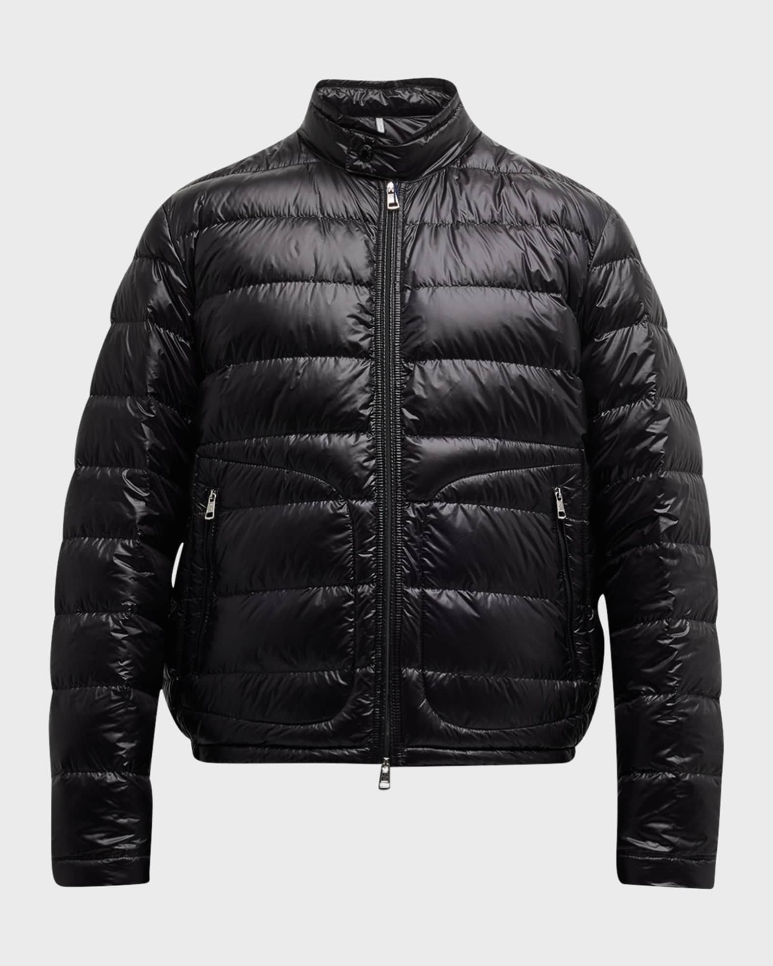 Moncler Men's Acorus Nylon Puffer Moto Jacket | Neiman Marcus