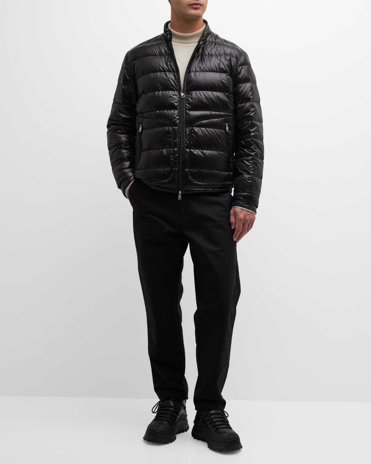 Moncler Men's Acorus Nylon Puffer Moto Jacket | Neiman Marcus