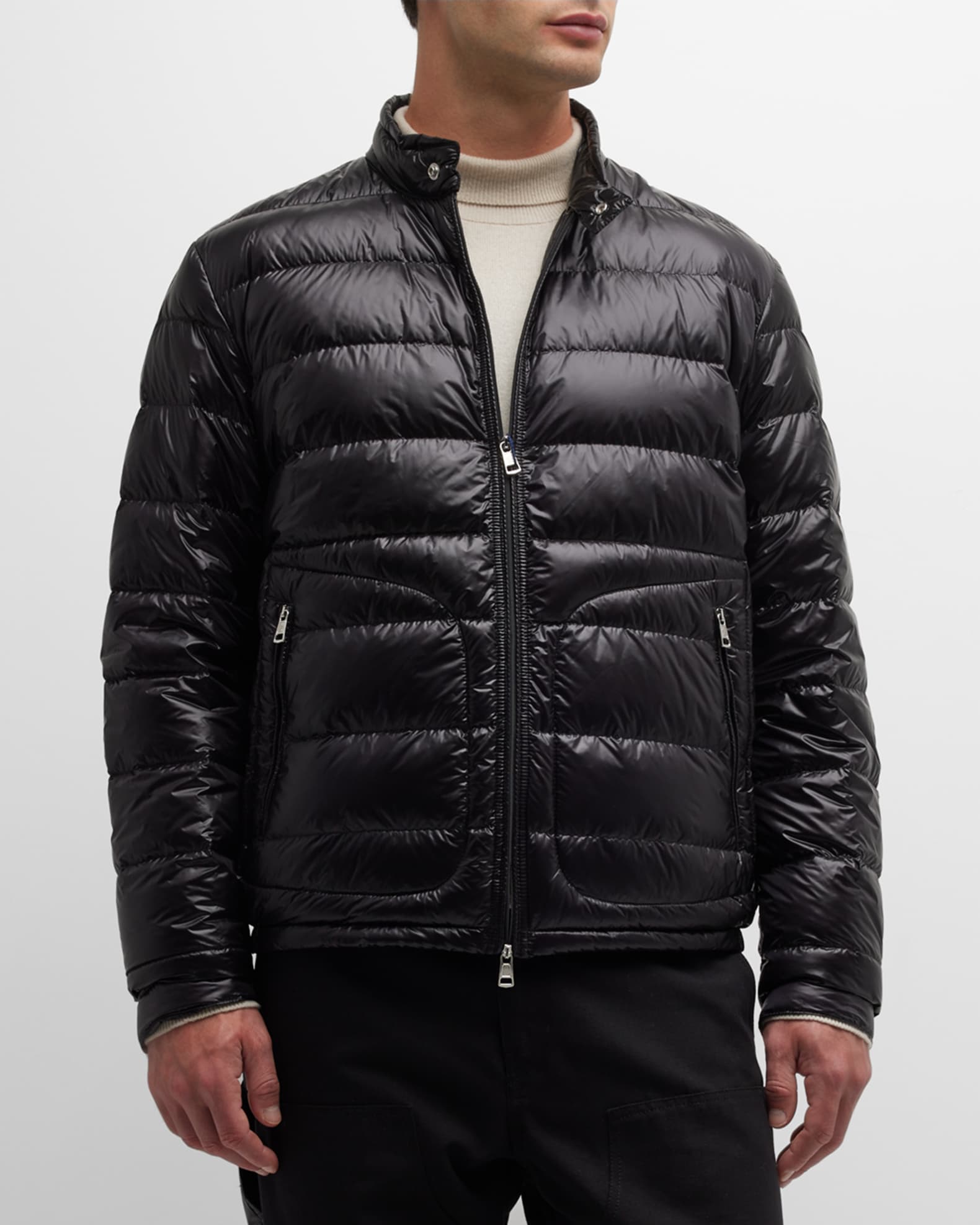 Moncler Men s Acorus Nylon Puffer Moto Jacket Neiman Marcus