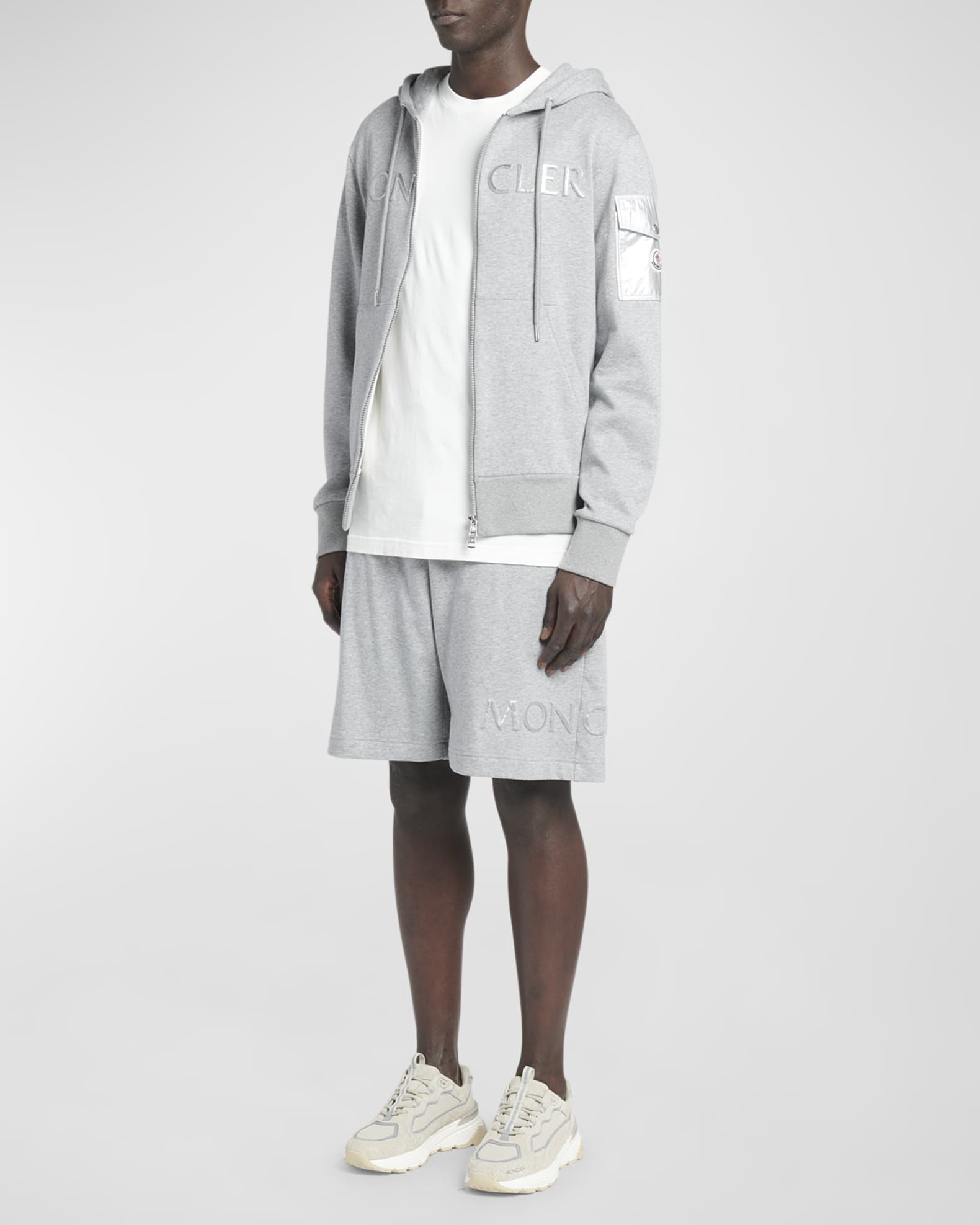 Moncler Men's Cotton Terry Embroidered Logo Zip Hoodie | Neiman Marcus