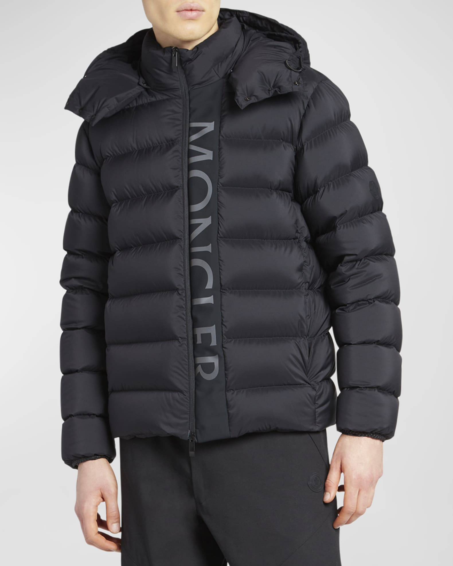 Moncler Men's Ume Puffer Jacket with Logo-Tape Placket | Neiman Marcus