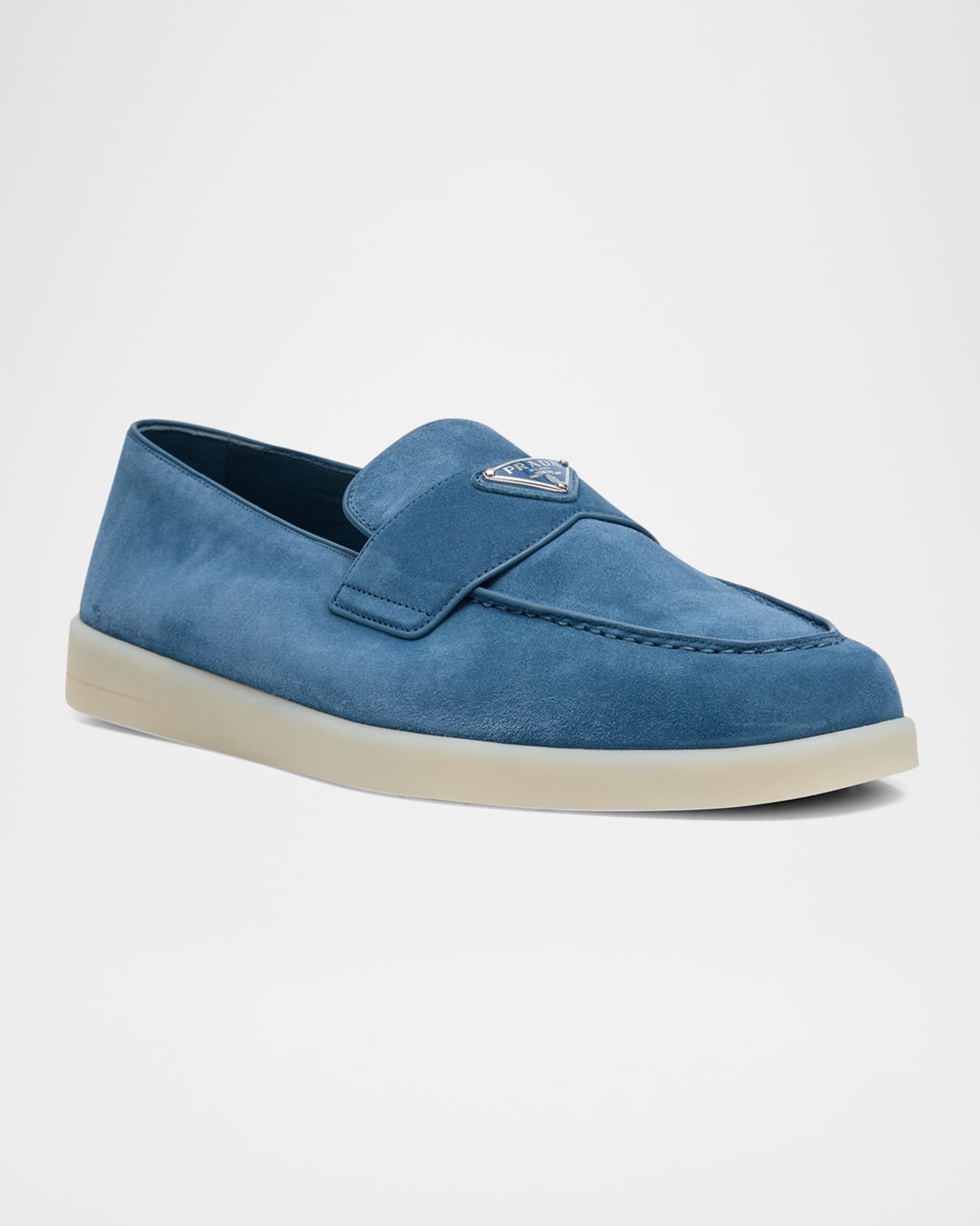 LOAFER IN AZURE BLUE SUEDE AND FUR LINING ATTACHED TRIANGLE LOGO