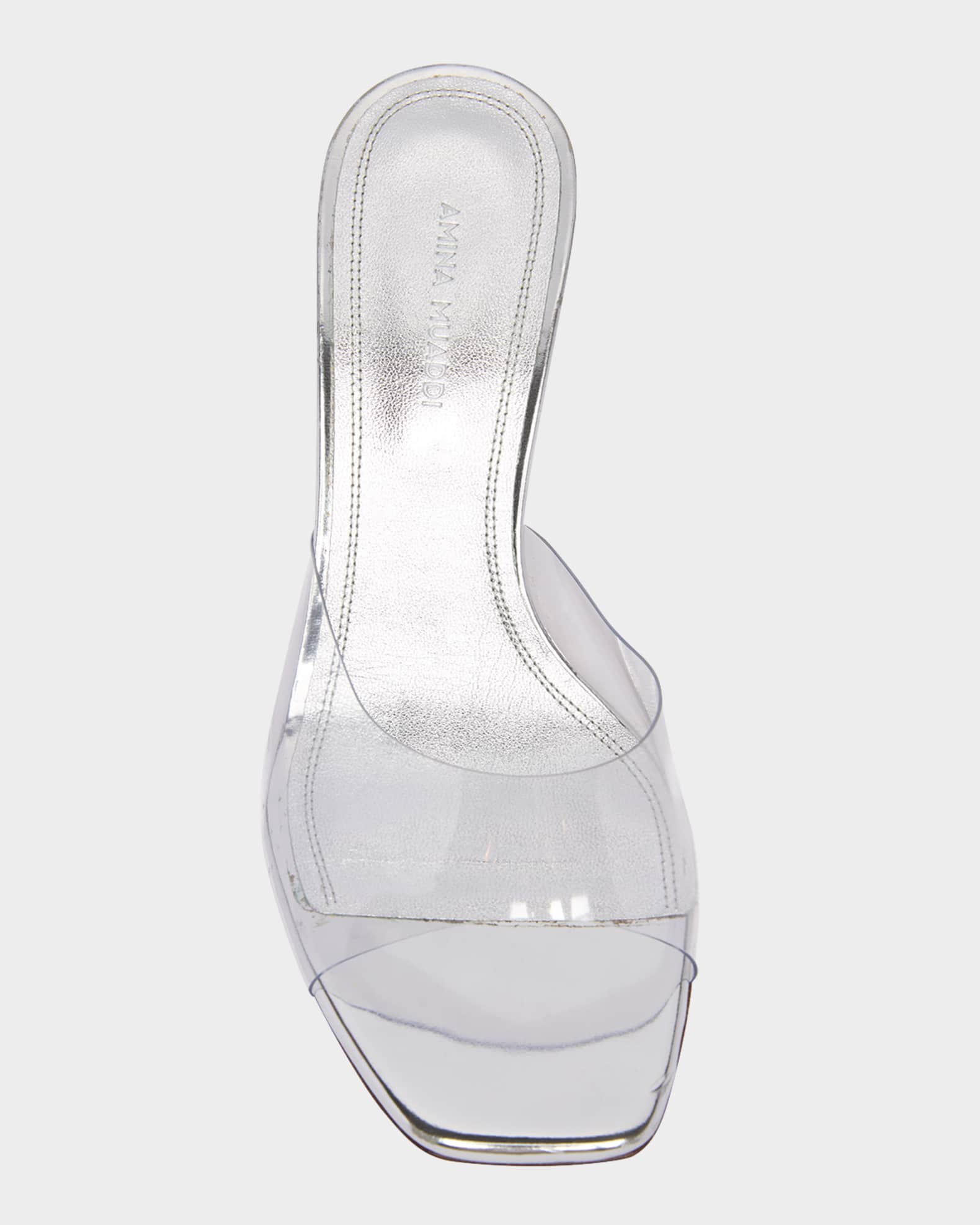【Amina Muaddi】 Lupitaレザートリムラフィアミュール Amina Muaddi Lupita Transparent Mule Sandals | Neiman Marcus