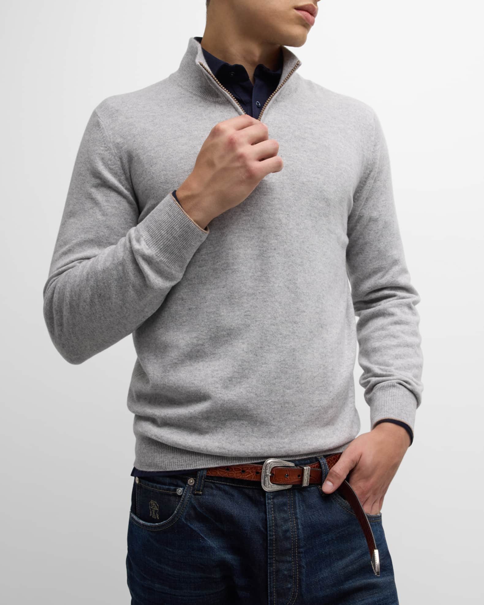Brunello Cucinelli Men's Cashmere QuarterZip Sweater Neiman Marcus