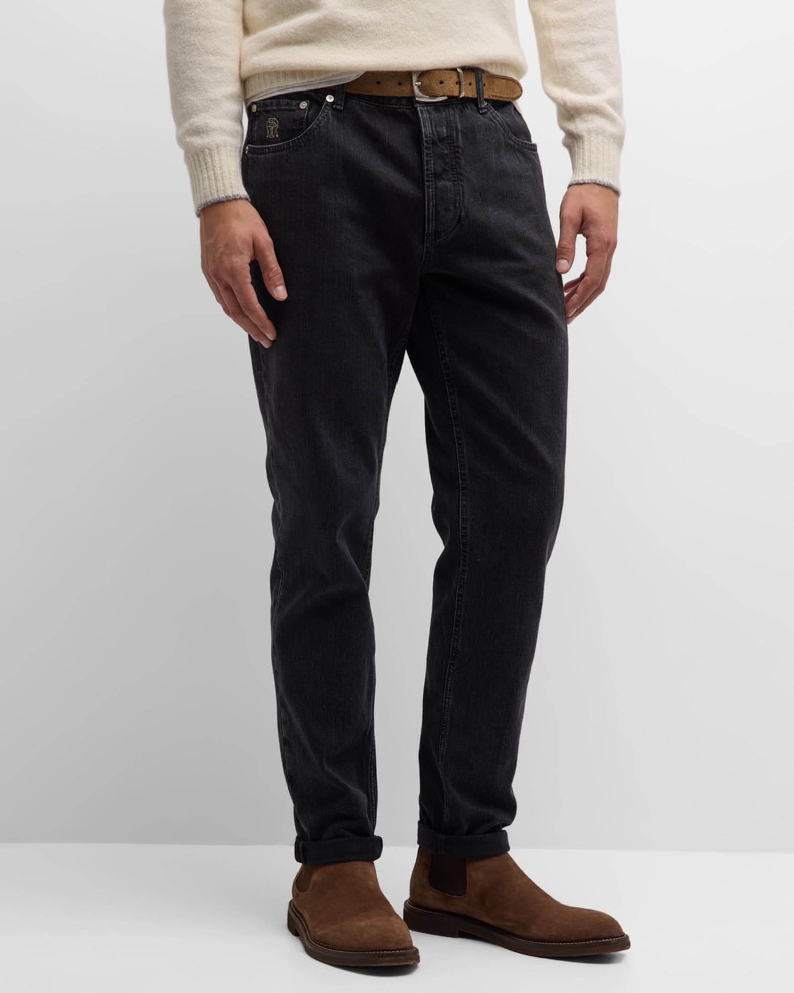 Brunello Cucinelli Men's Dark Grey Traditional Fit Denim Jeans