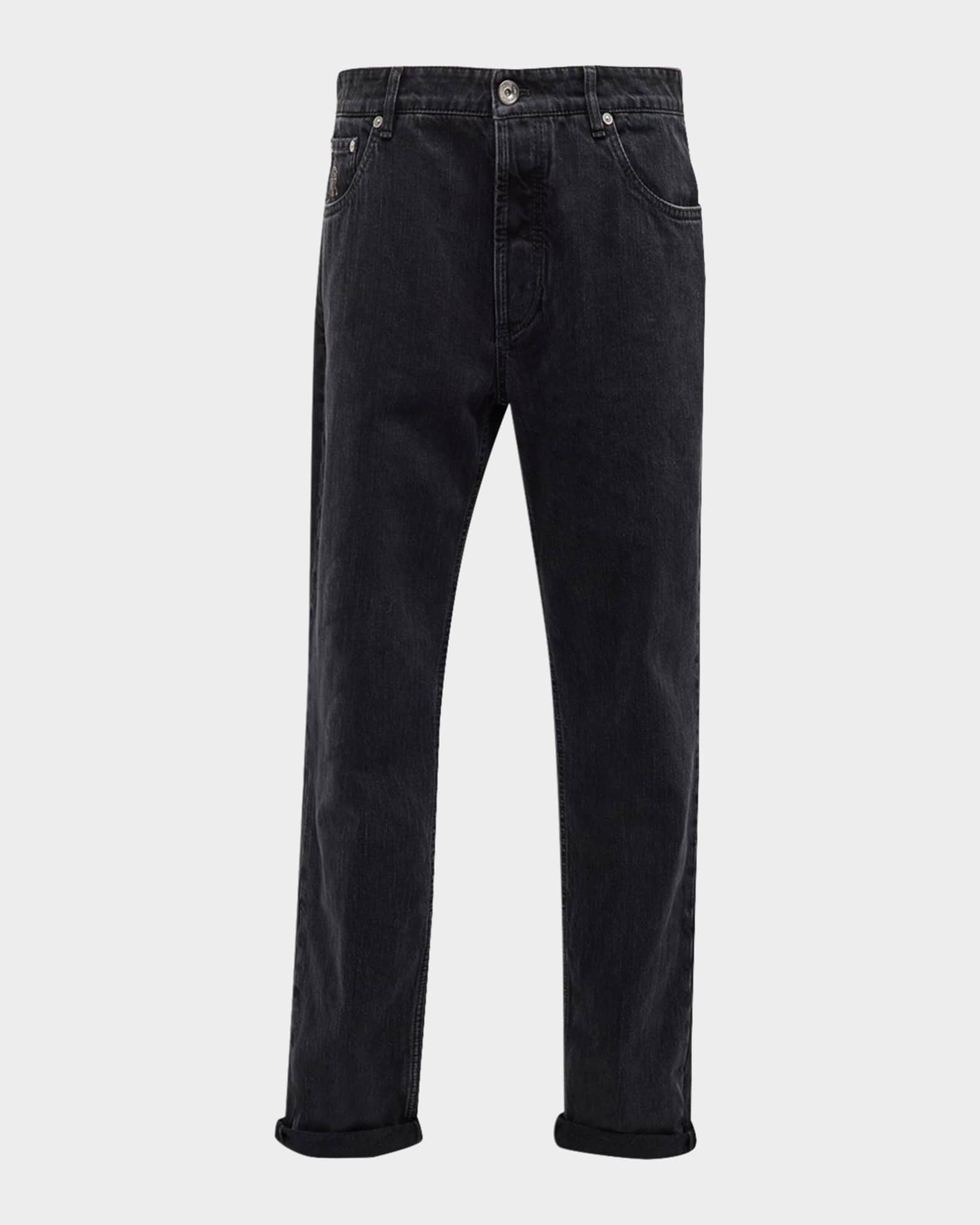 Brunello Cucinelli Men's Dark Grey Traditional Fit Denim Jeans