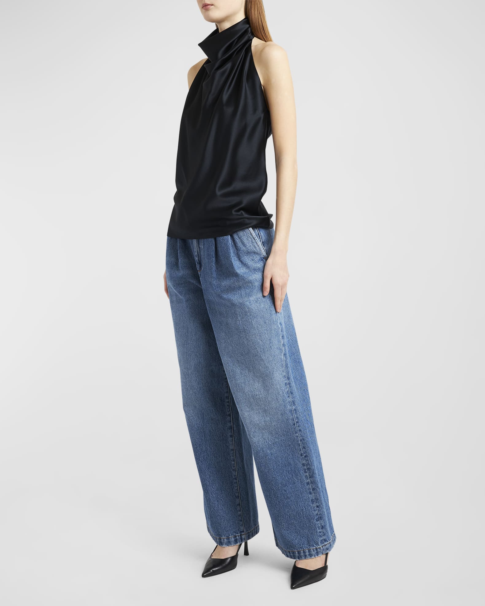 ARMARIUM Camille Silk Cowl-Neck Halter Top | Neiman Marcus