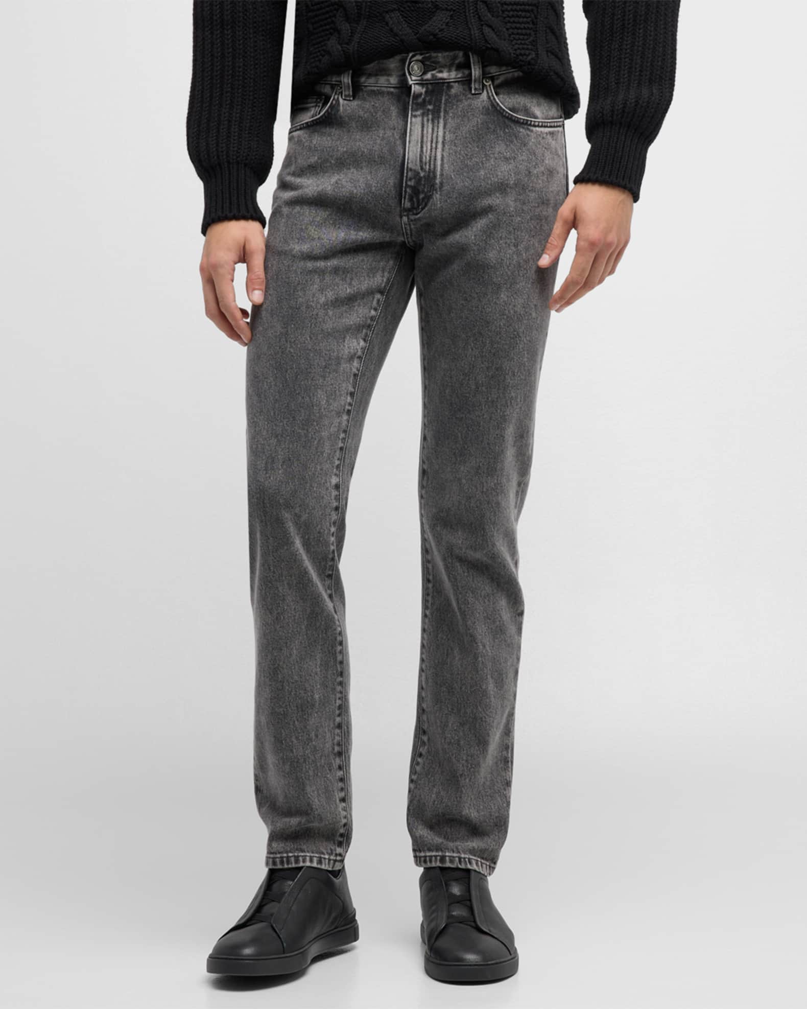 ZEGNA Men's Marble Denim Slim 5-Pocket Pants