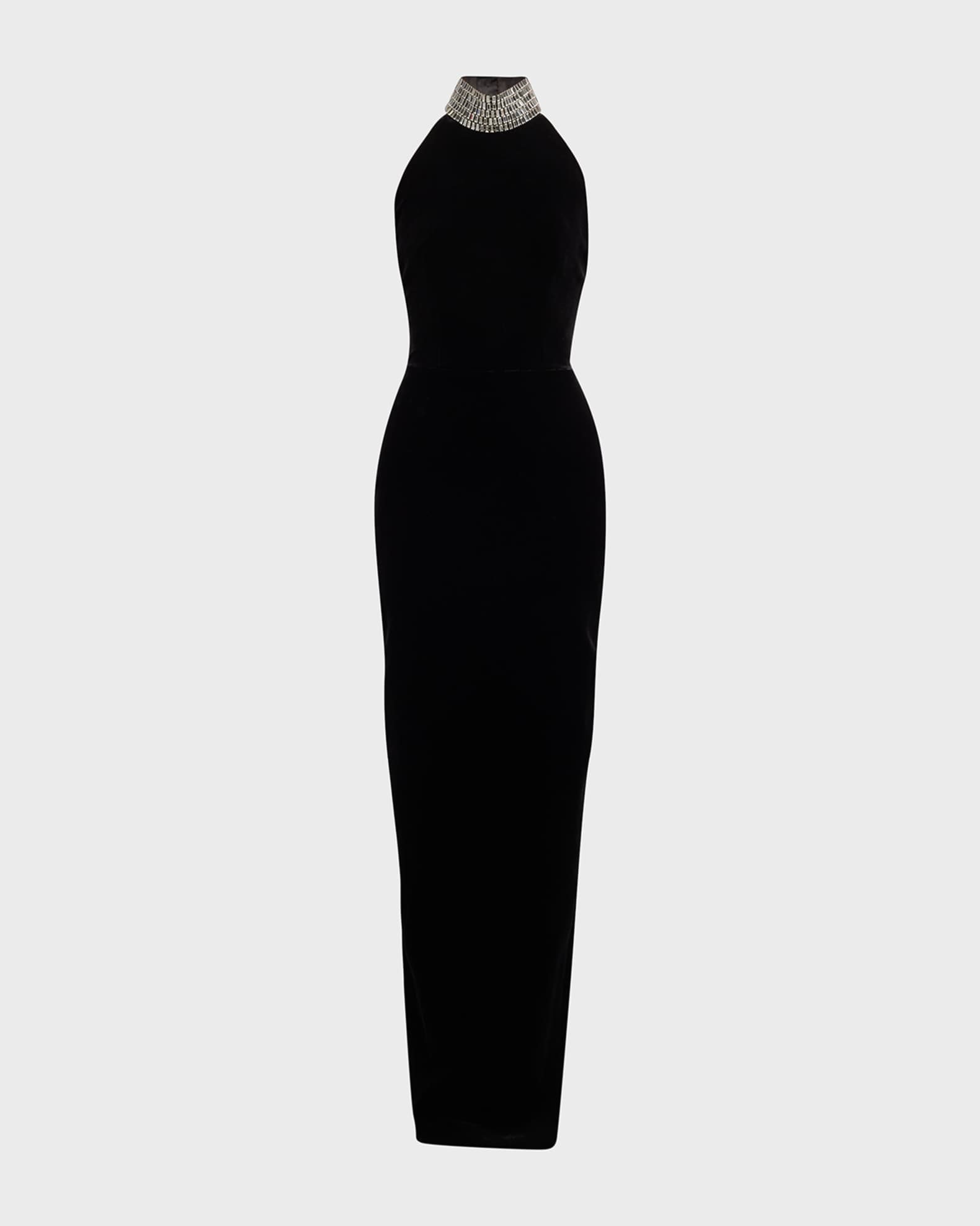 Rasario Crystal Embellished Turtleneck Velvet Gown | Neiman Marcus