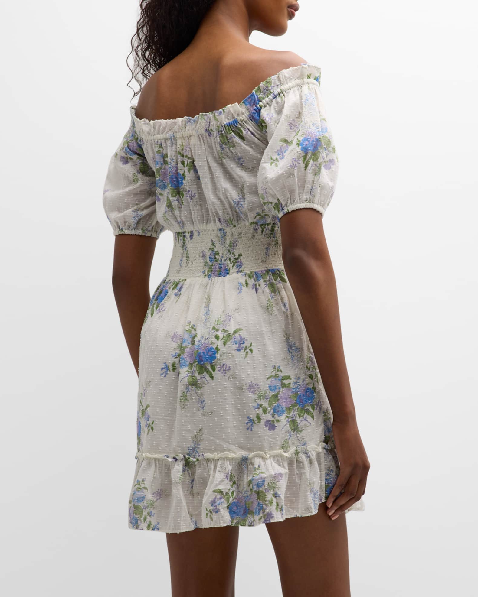 Smocked Sweetheart Dress with Flounce Sleeves - Floral Mini Dress for Effortless Elegance