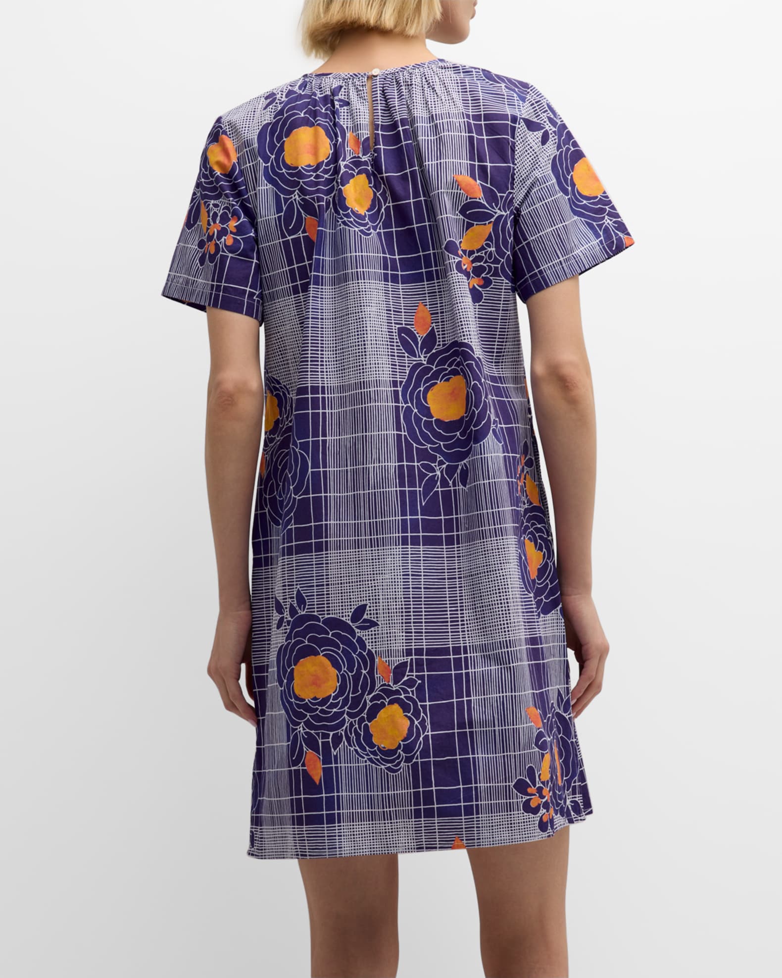 Frances Valentine Mags Plaid Floral-Print Mini Shift Dress | Neiman Marcus