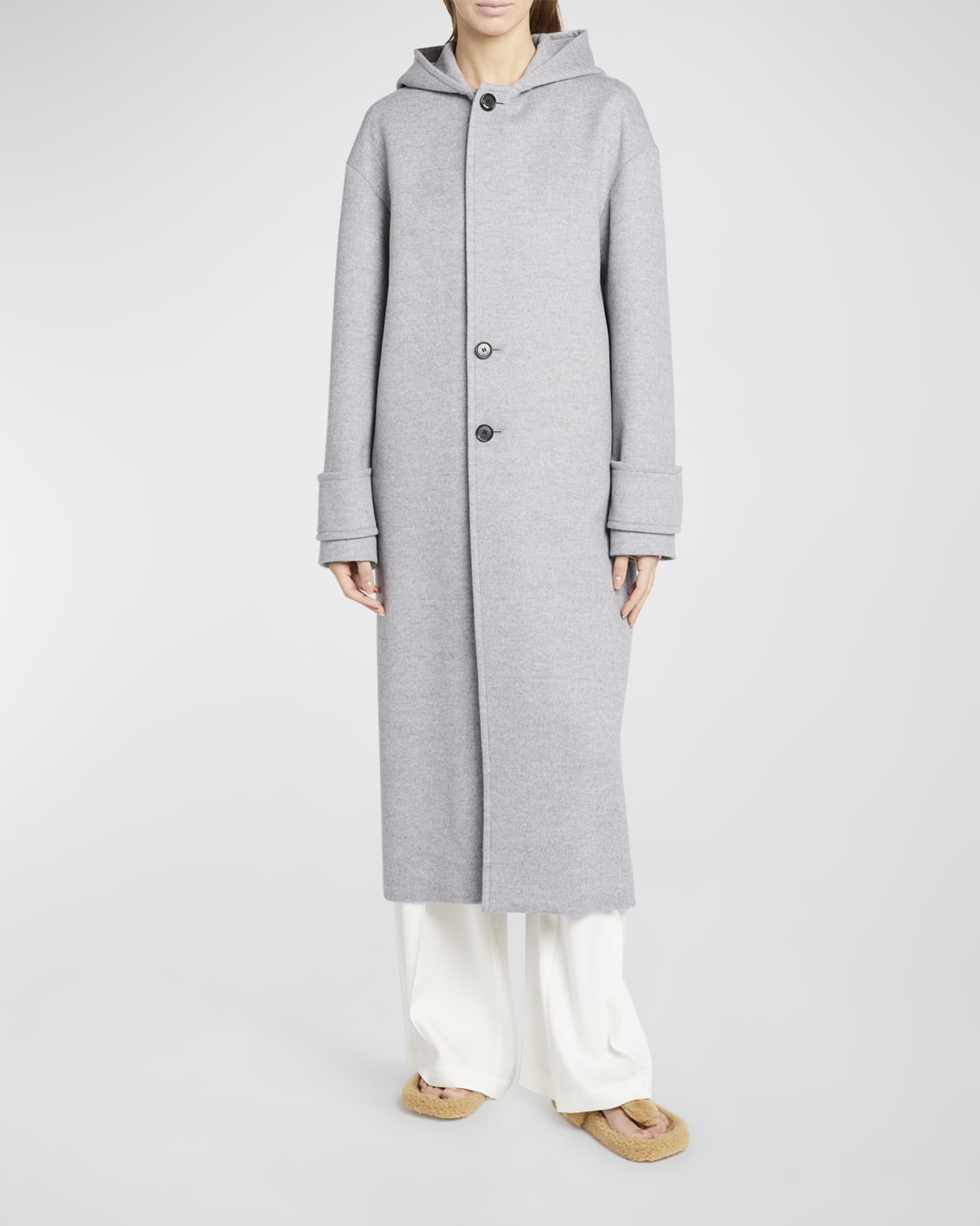 Loewe Hooded Wool Top Coat with Button Vent Neiman Marcus