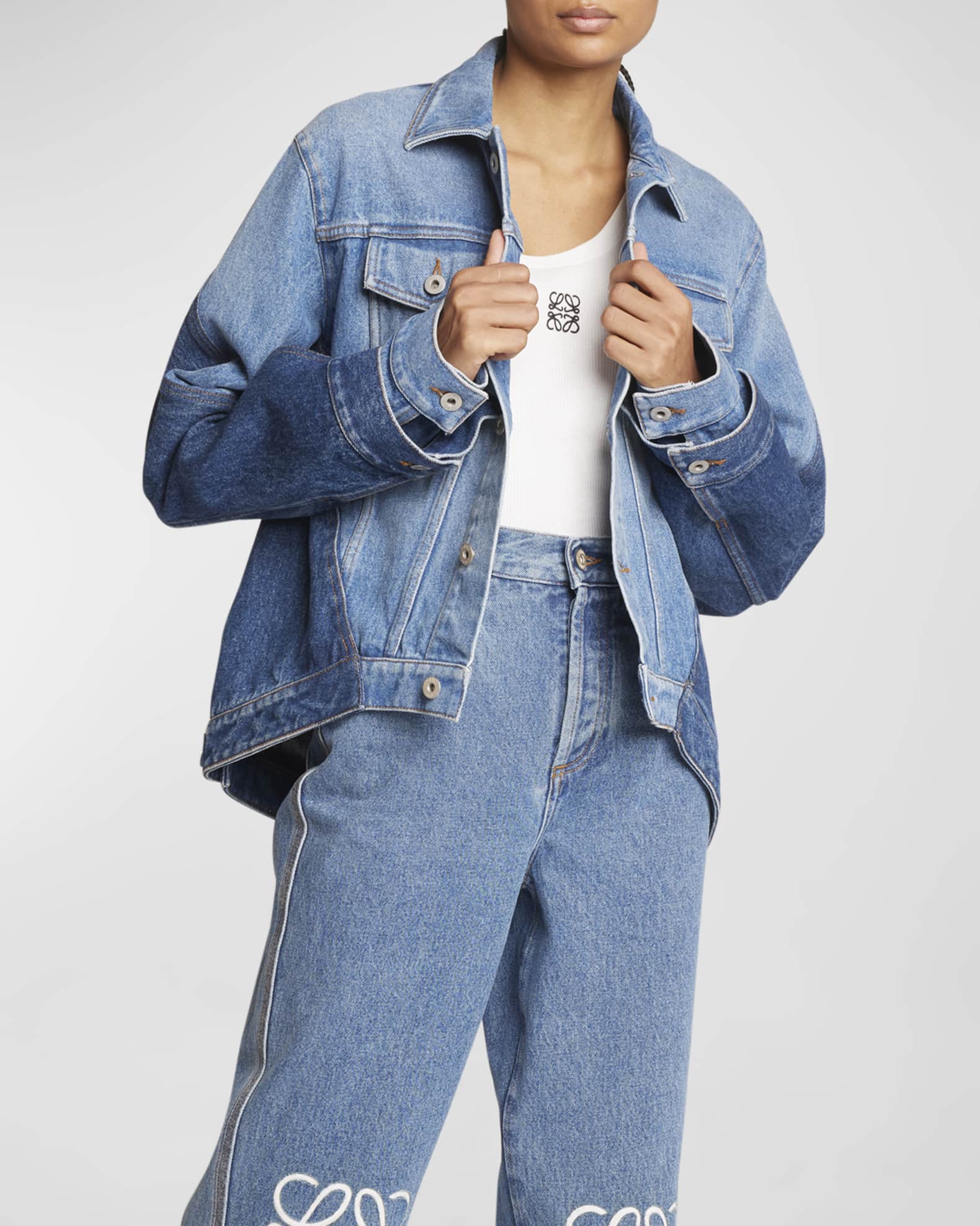 Loewe Optical Illusion Contrast Denim Jacket | Neiman Marcus