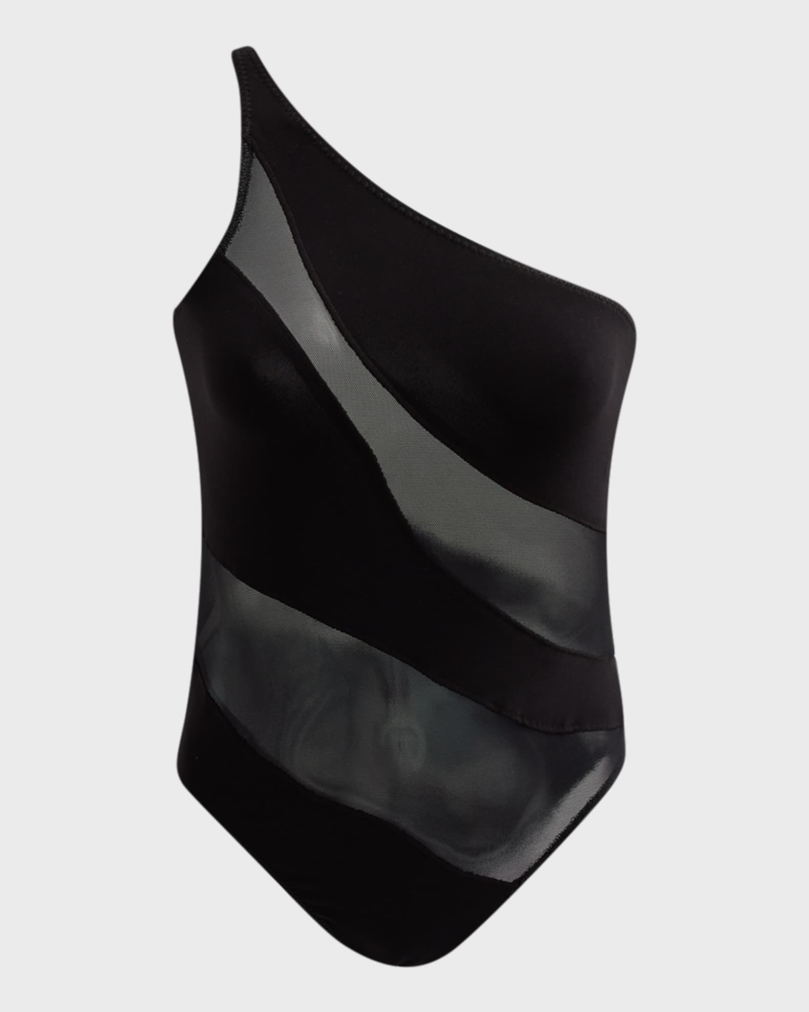 Norma Kamali Snake Mesh One-Shoulder One-Piece Swimsuit | Neiman Marcus