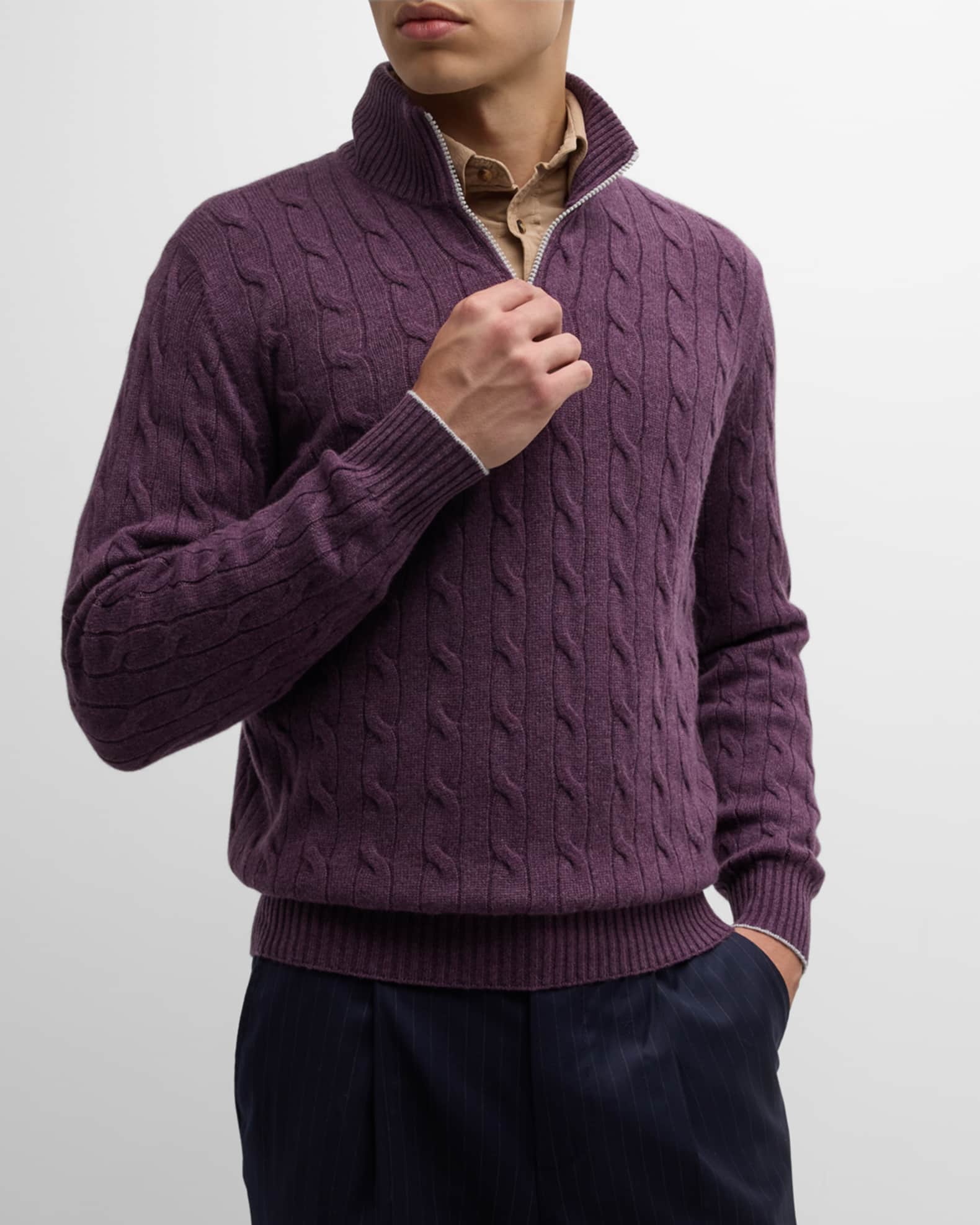 LOUIS VUITTON Size M Beige Ribbed Knit Cotton Blend Half Zip Sweater